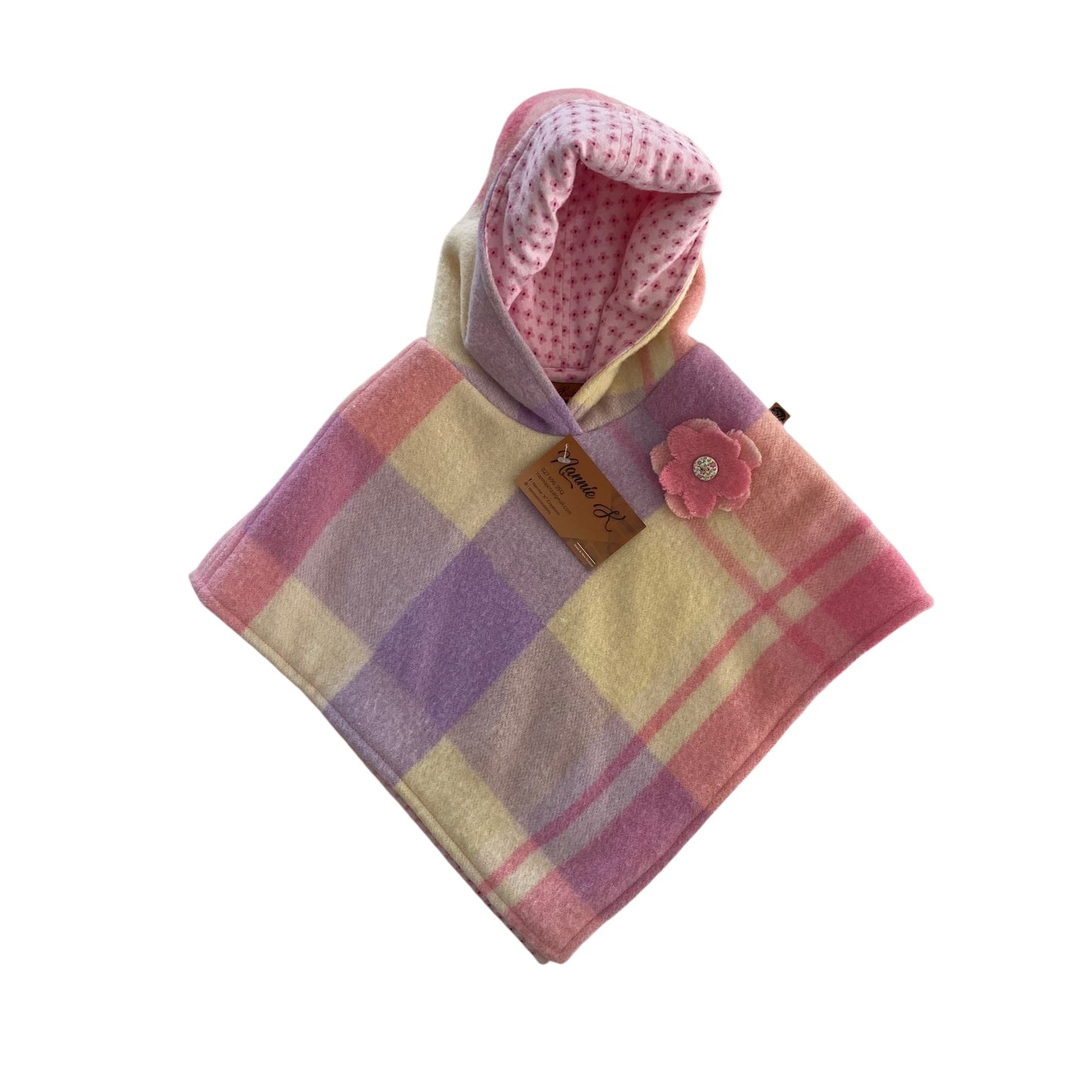 Woollen Poncho Pink, Purple and Cream with Small Pink Floral Lining