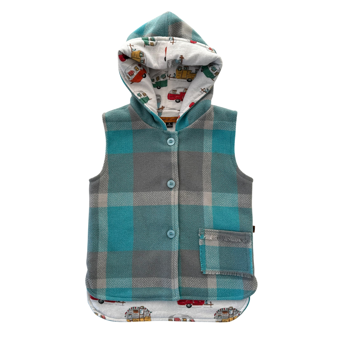 Woollen Vest Blue & Grey with Campervans