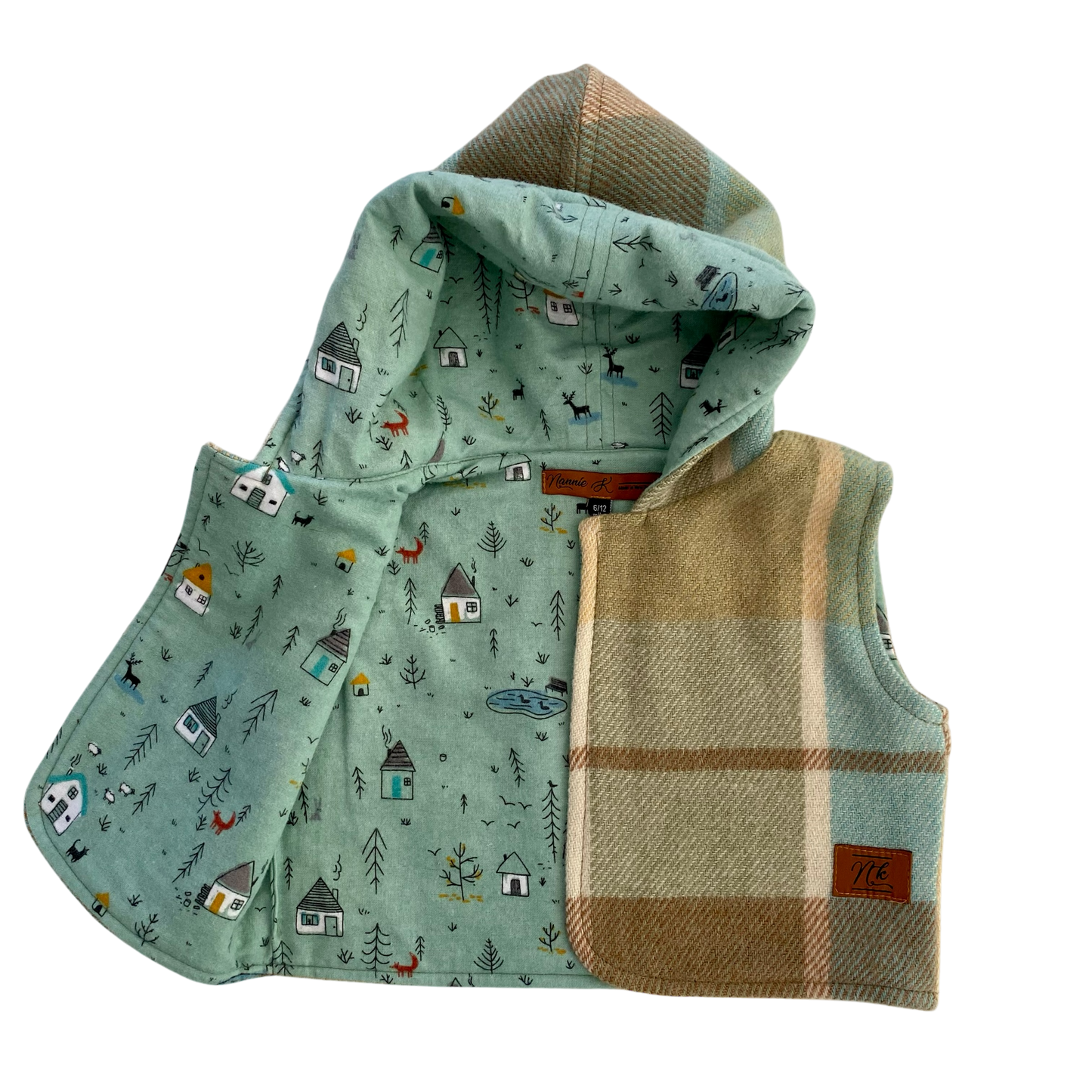 Woollen Baby Vest Green & Fawn with Forest Lining