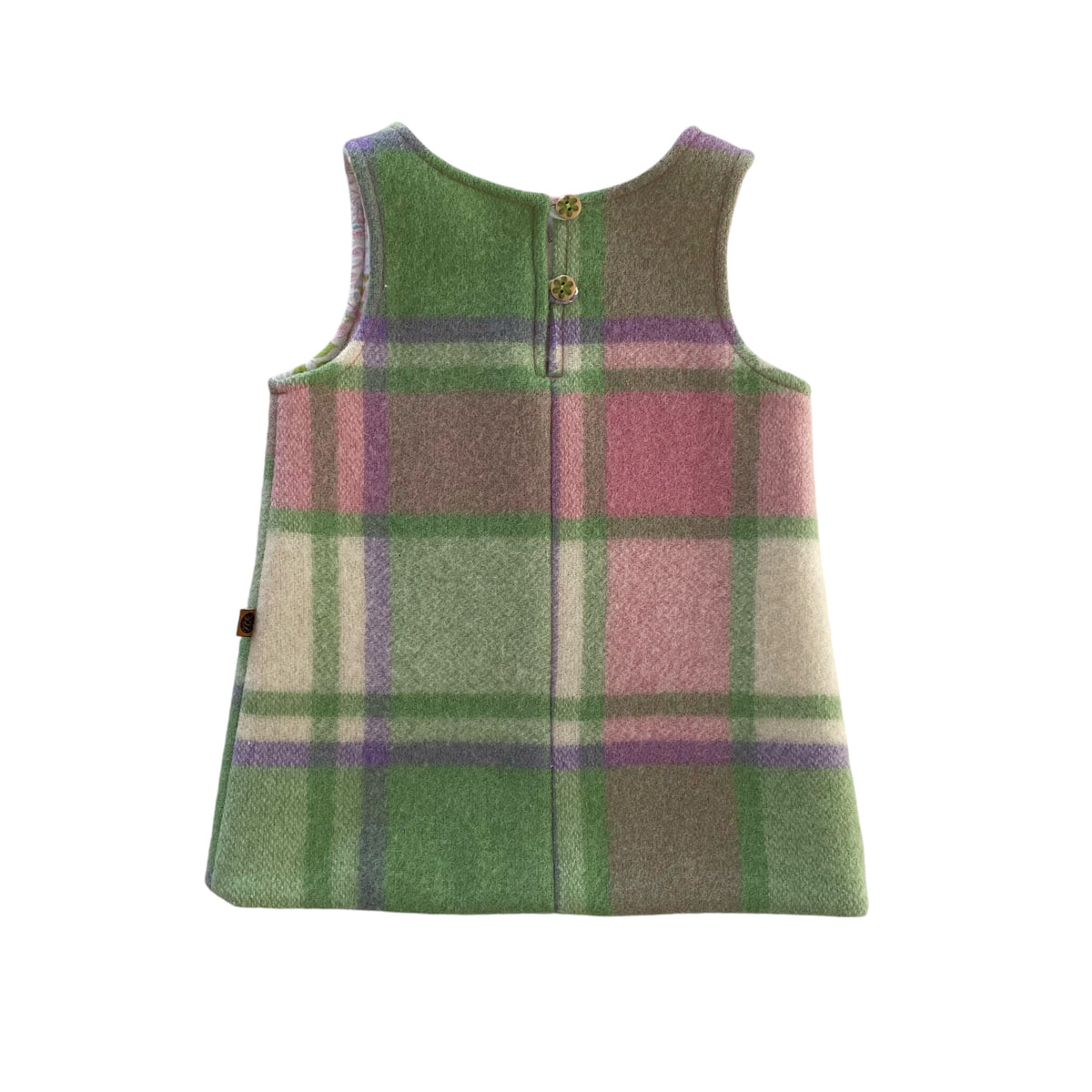 Woollen Pinafore Green & Pink with Floral lining