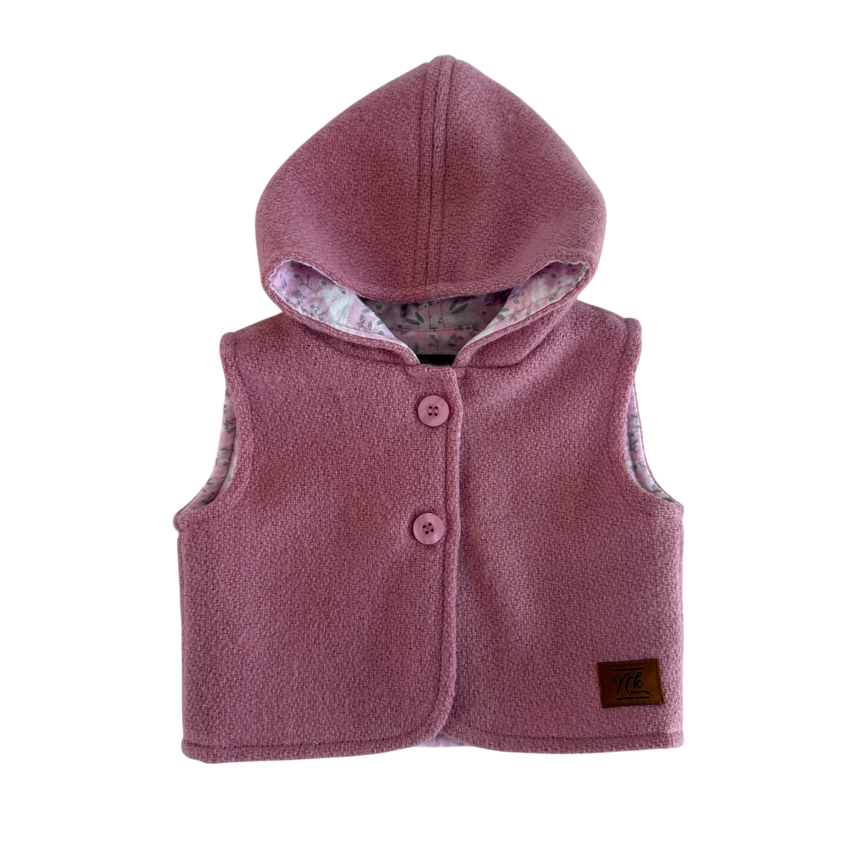 Woollen Baby Vest Pink with Pink Bunnies