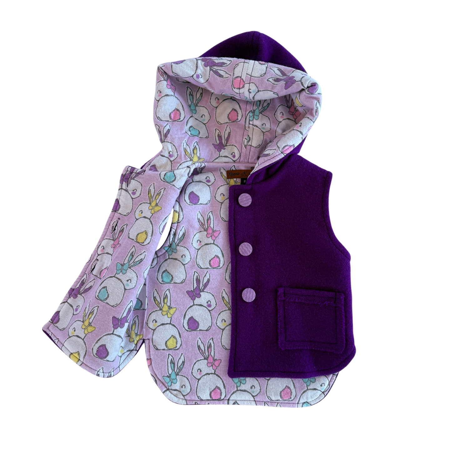 Woollen Vest Deep Purple with Colourful Bunny Tails