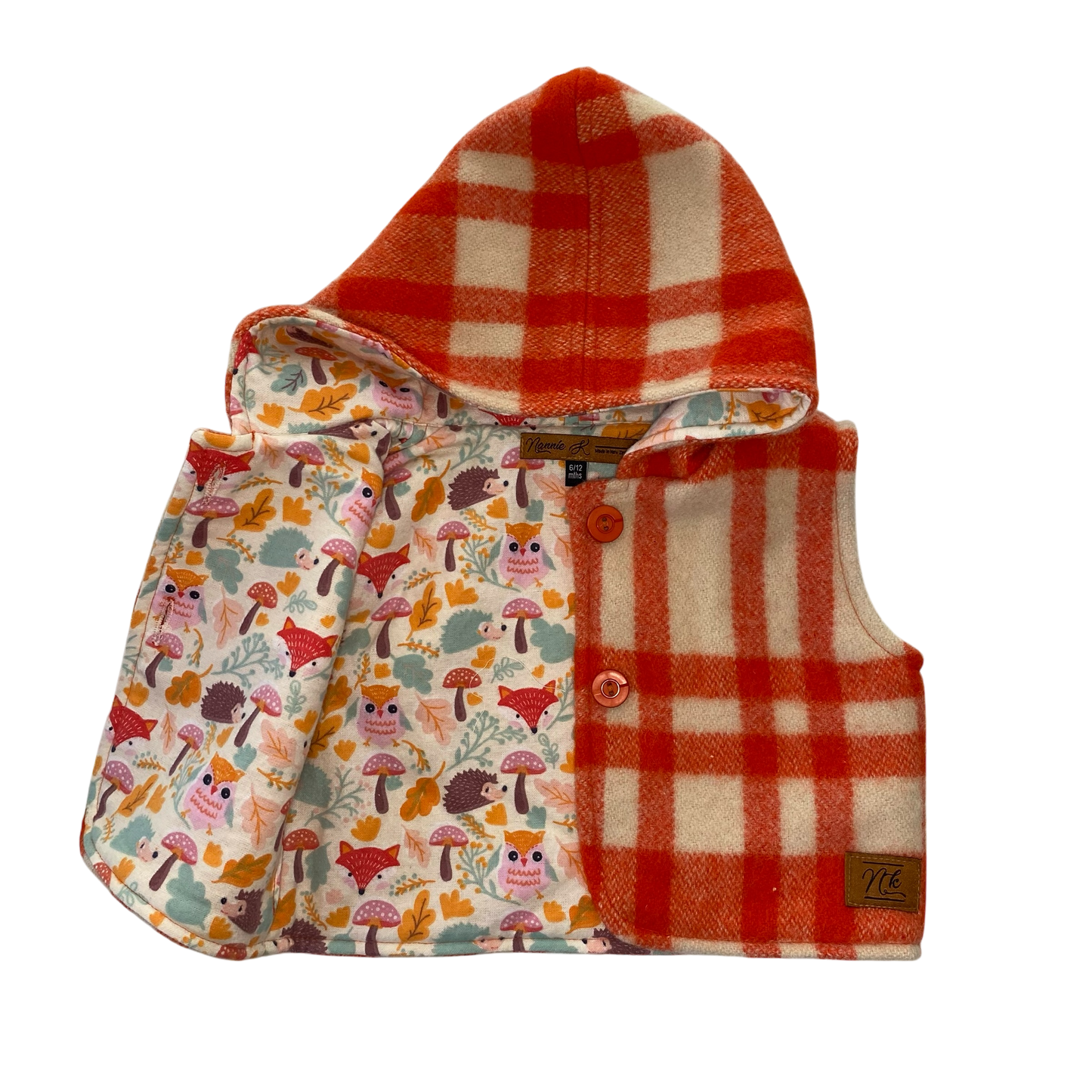 Woollen Baby Vest Orange/Cream with Woodland Animals
