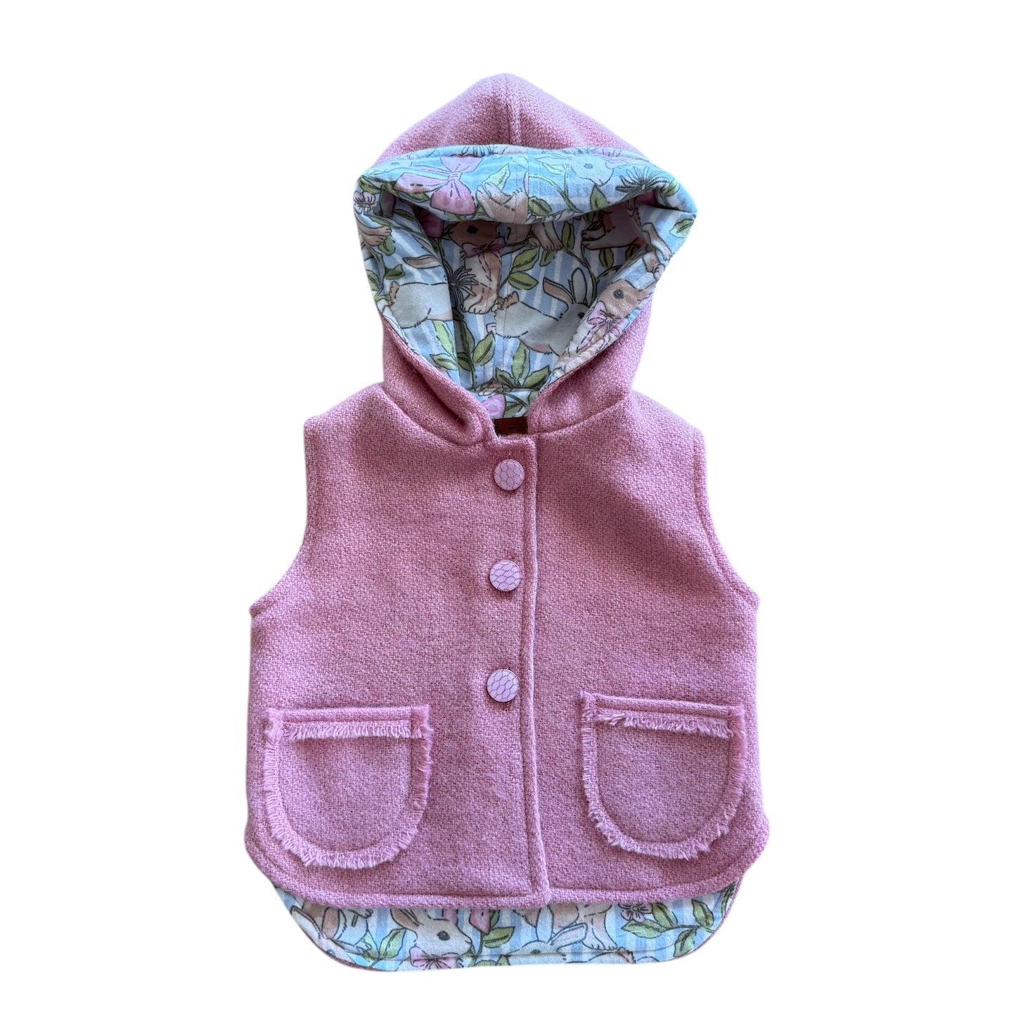Woollen Vest Pink with pink bow Bunnies