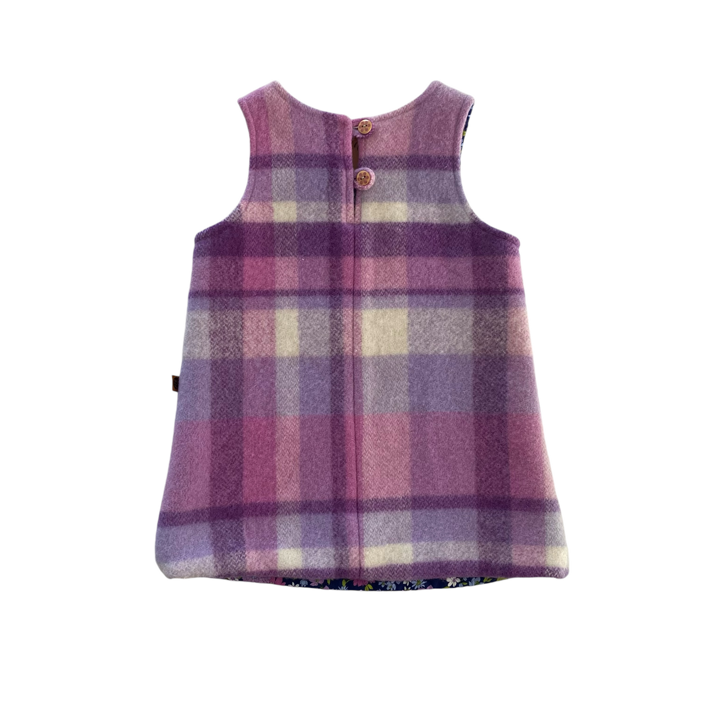 Woollen Pinafore Purple with a Beautiful Blue and Purple floral lining
