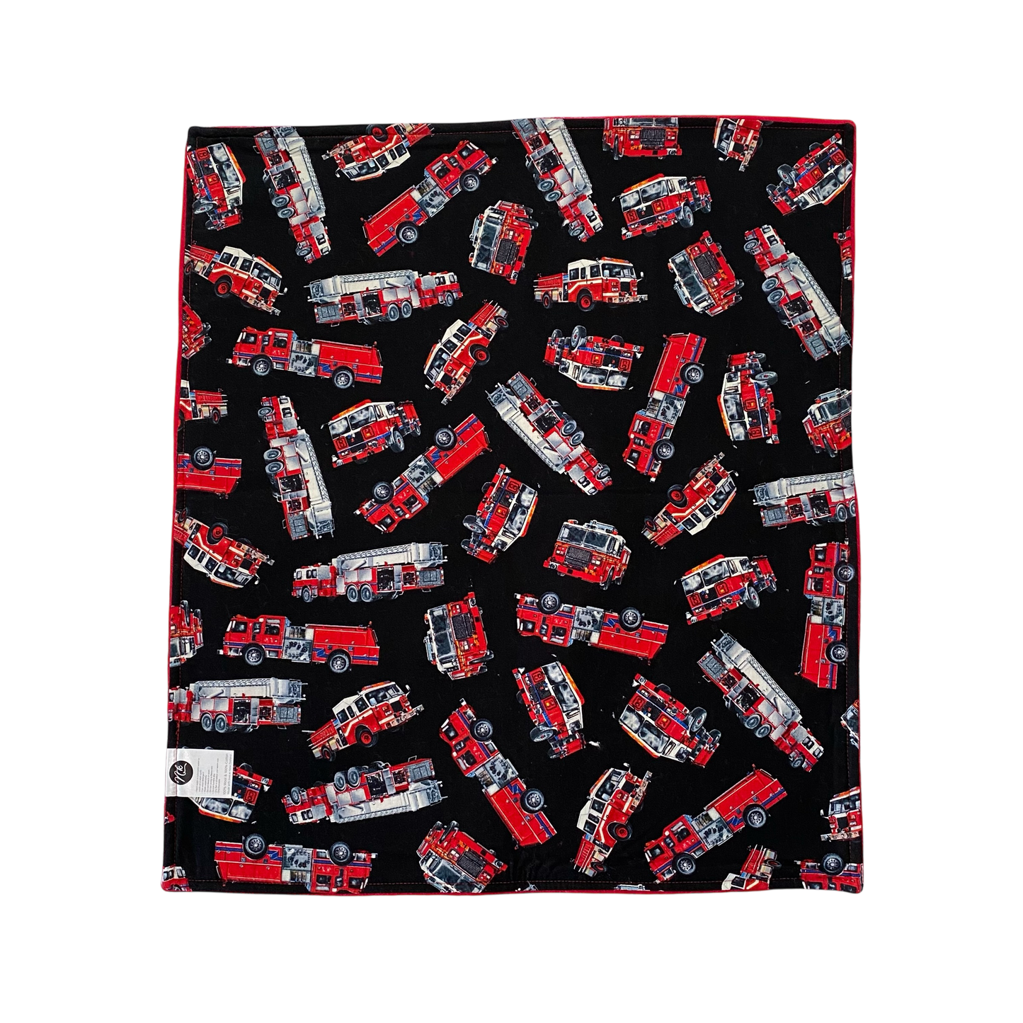 Woollen Blanket Deep Red with Fire Trucks
