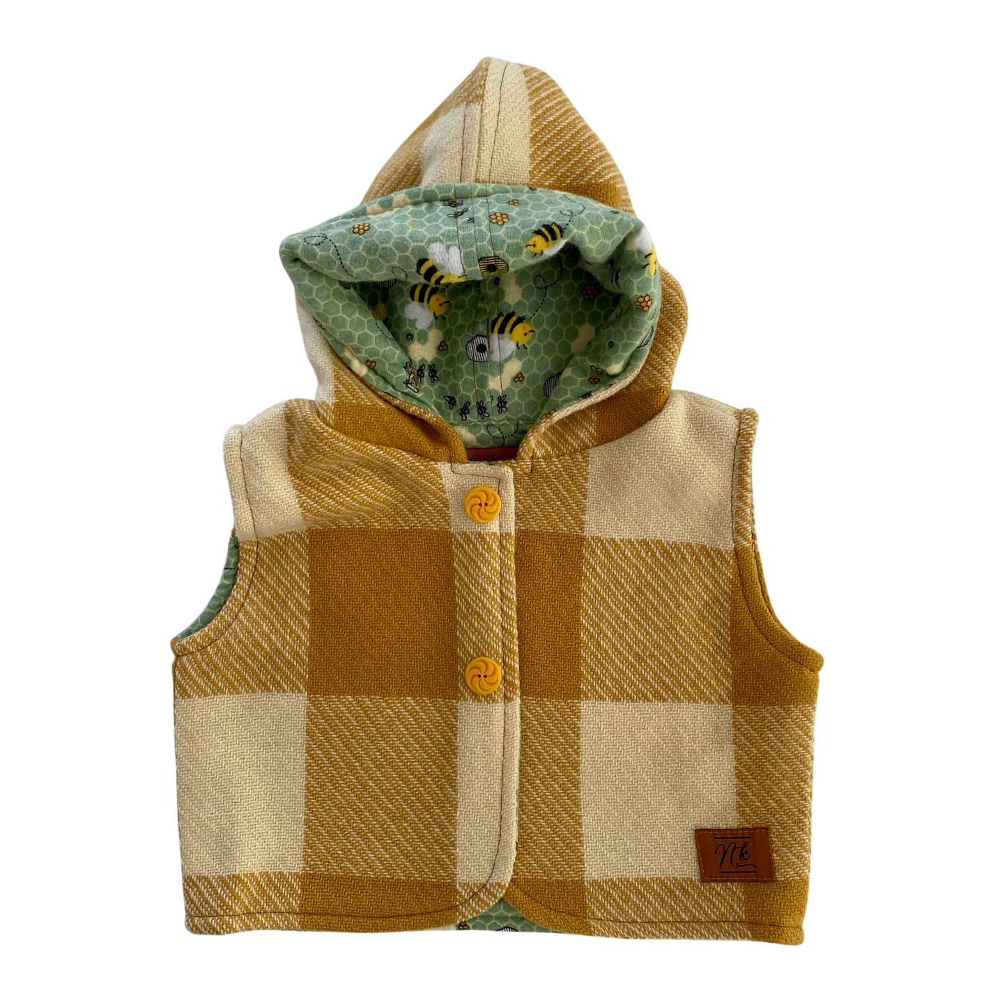 Woollen Baby Vest Neutral with Bee Lining