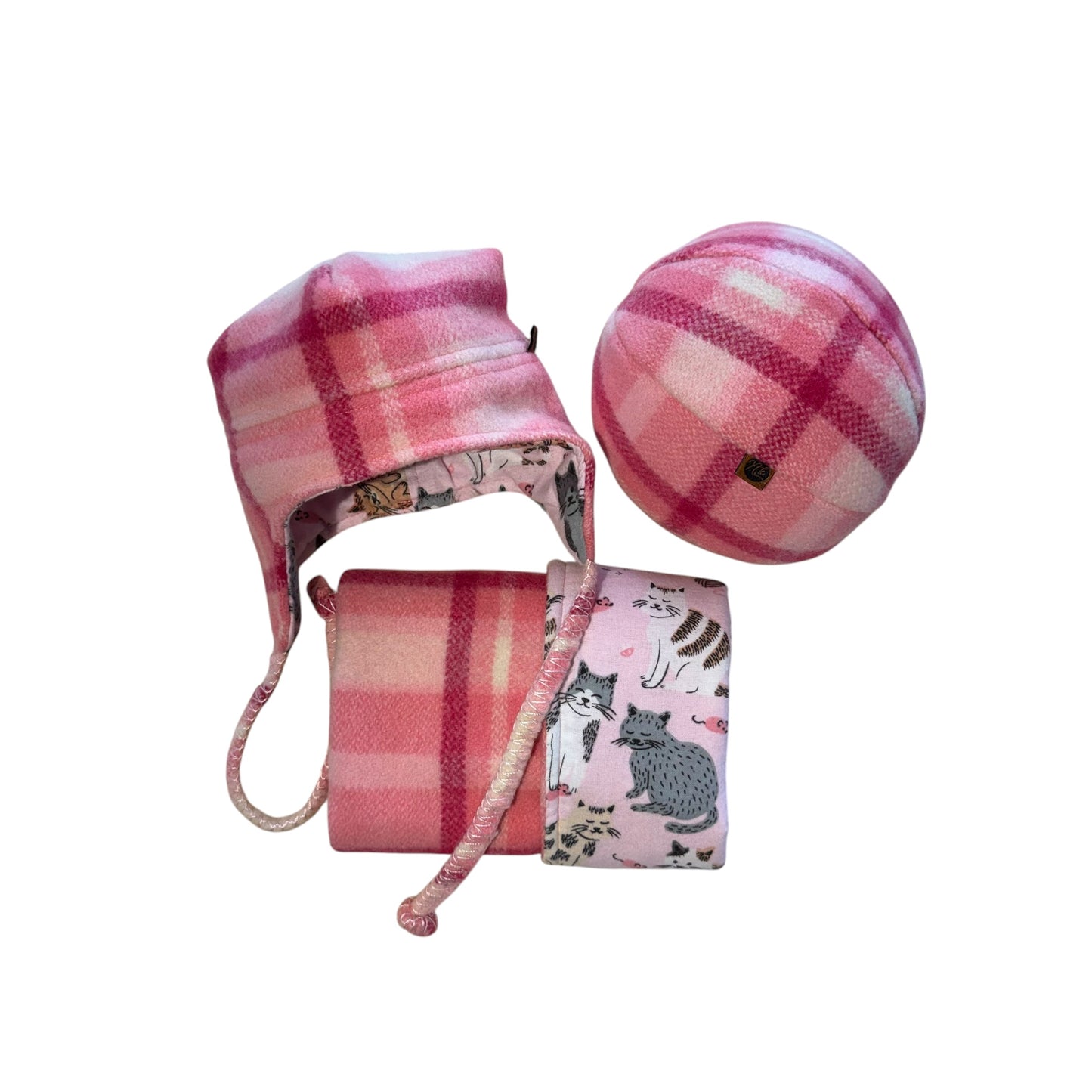 Matching Woollen Set - Pink with Cats
