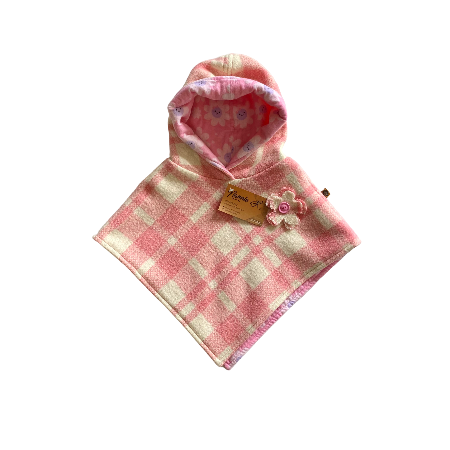 Woollen Poncho Pink with Cute Flowers