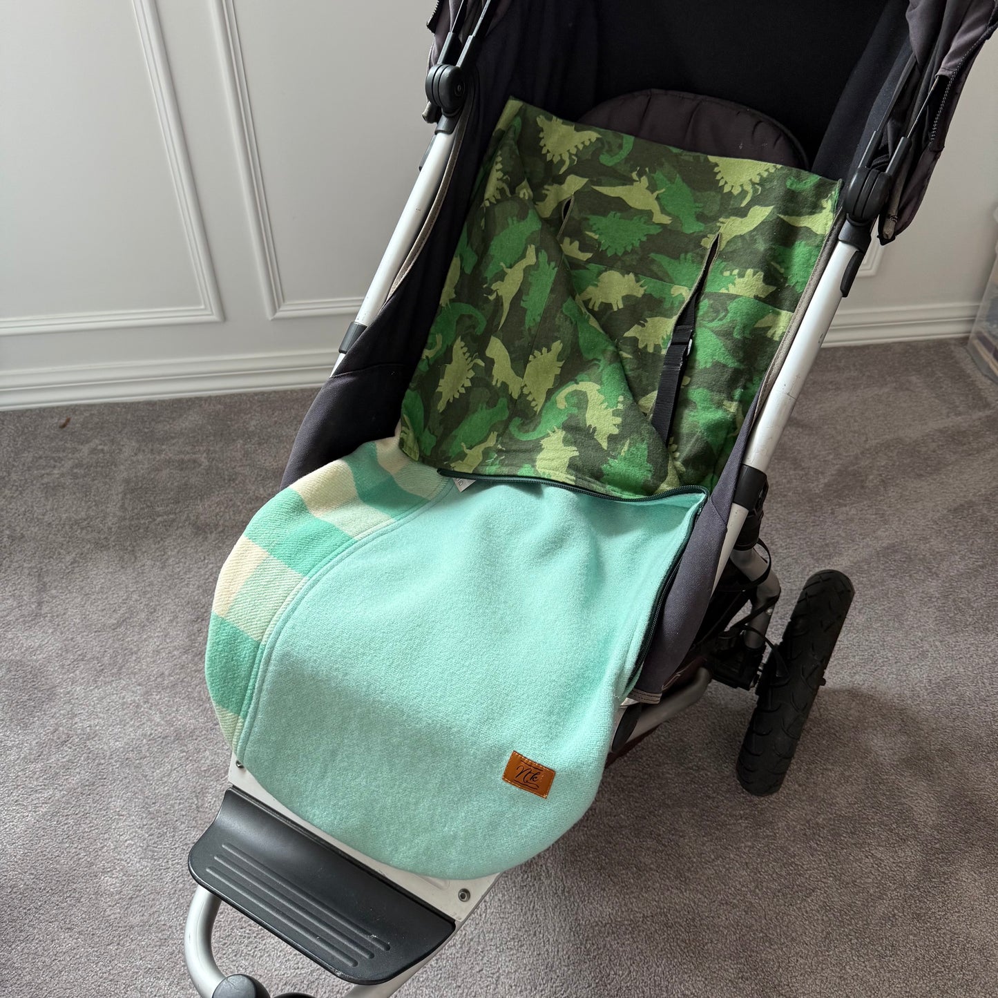 Pram Bag Green with Dinosaurs