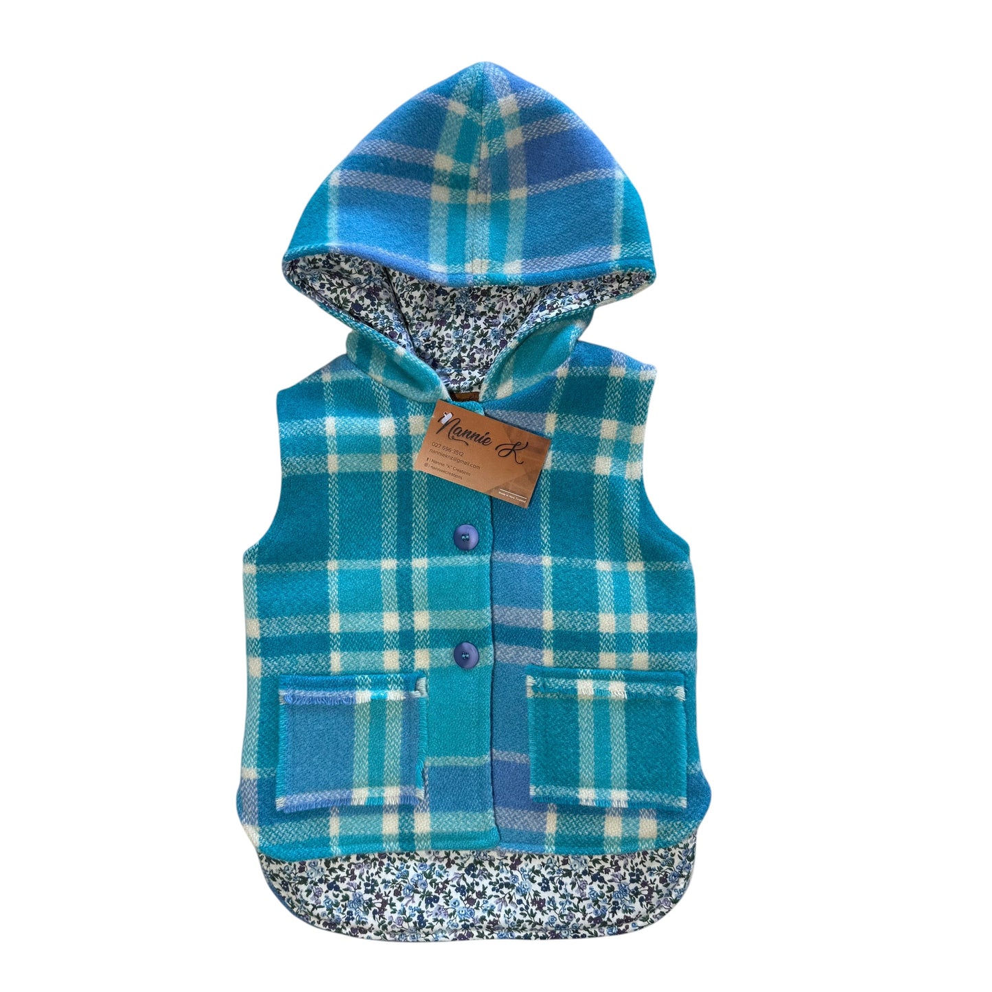 Woollen Vest Turquoise & Lavender Blue stripes with Liberty London