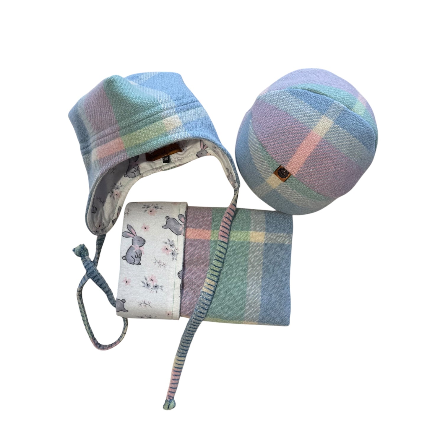 Matching Woollen Set - Pink/Green/Blue with Bunnies