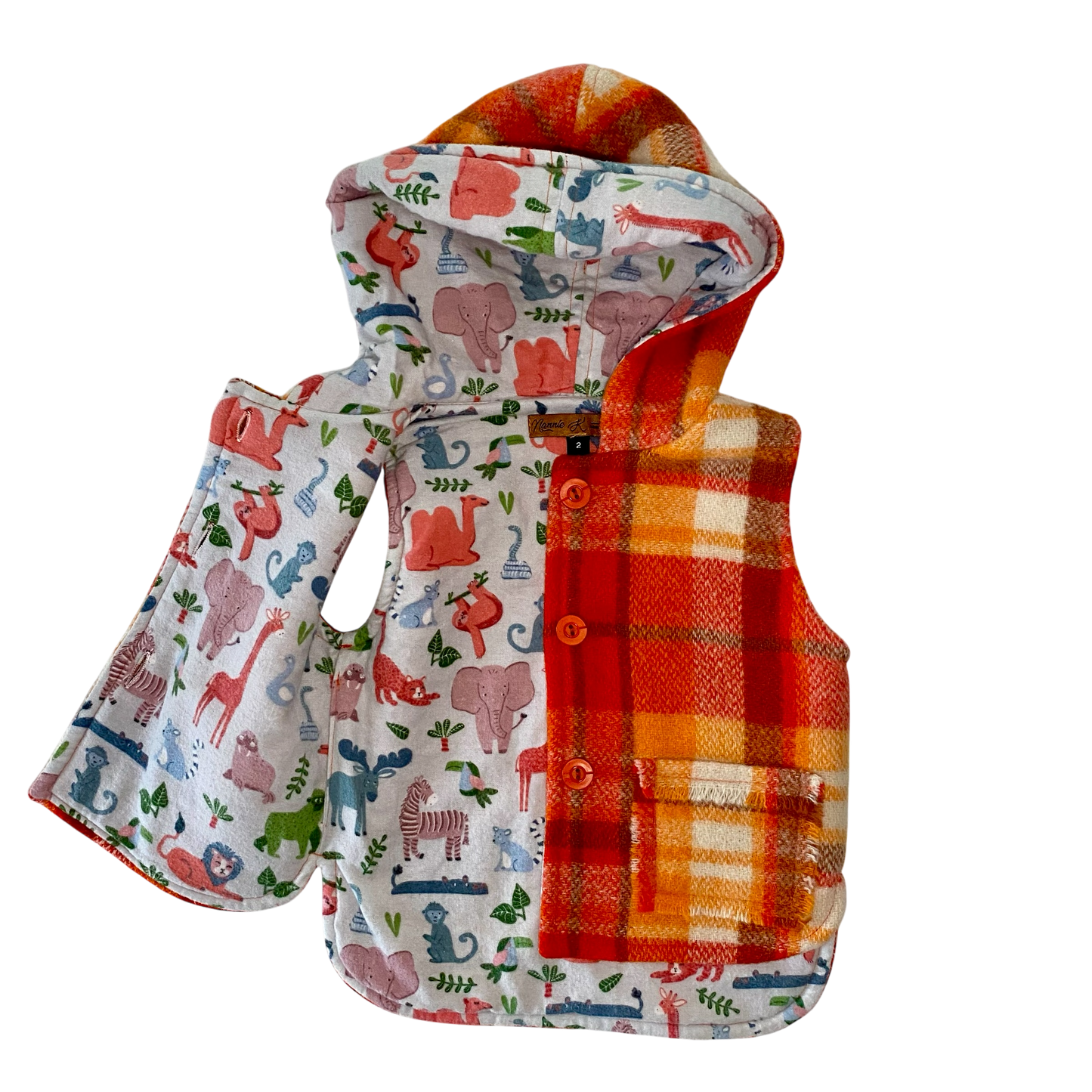 Woollen Vest Orange with Grey Safari Lining