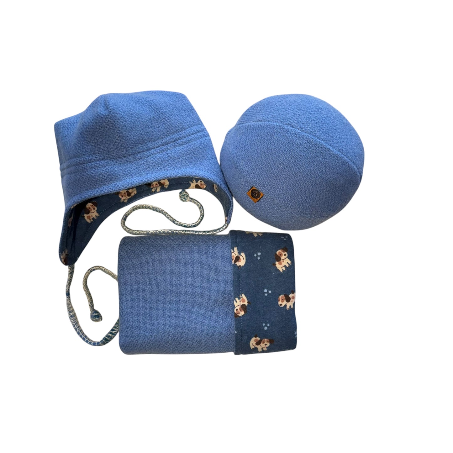 Matching Woollen Set - Blue with Dogs
