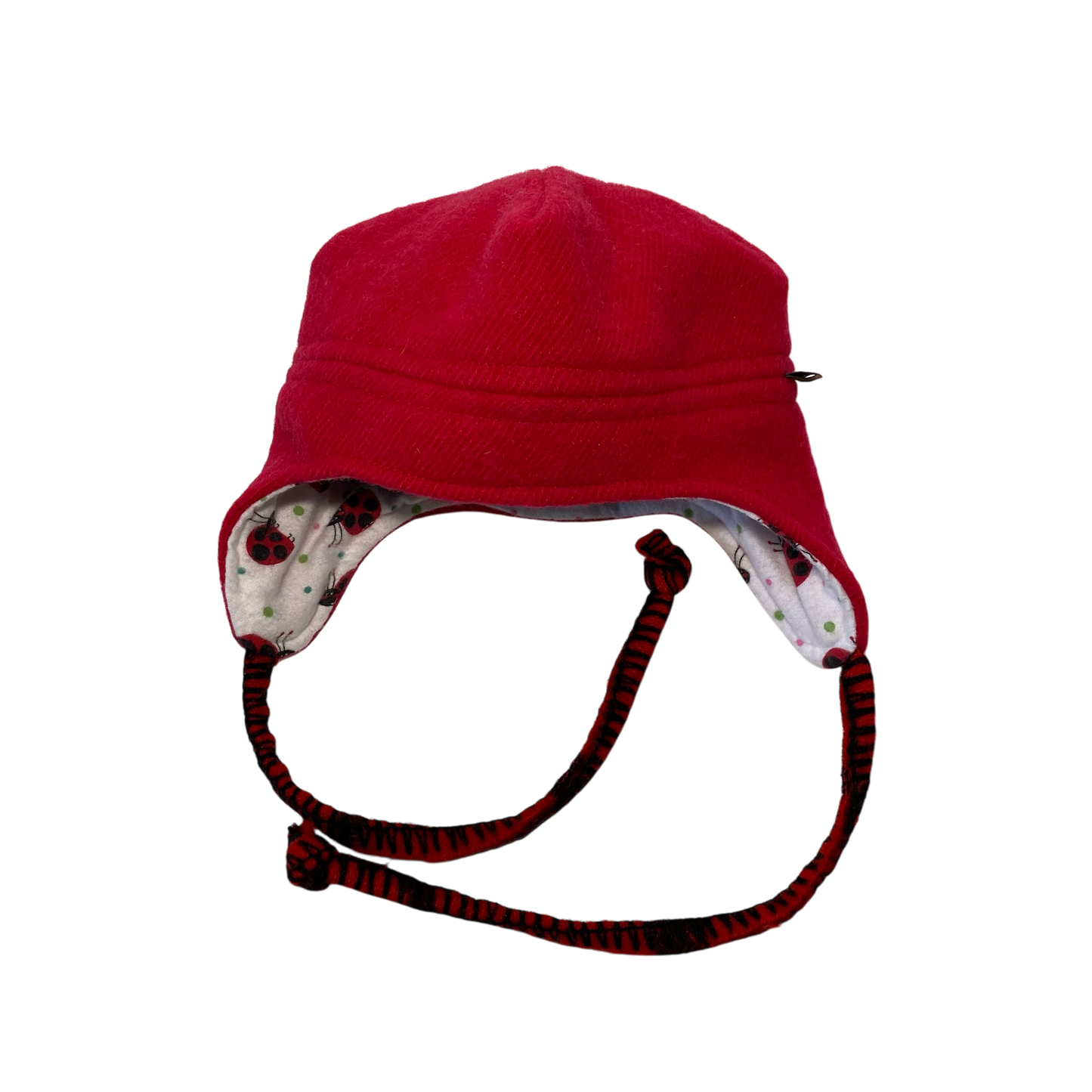 Woollen Hat Deep Red with Ladybugs