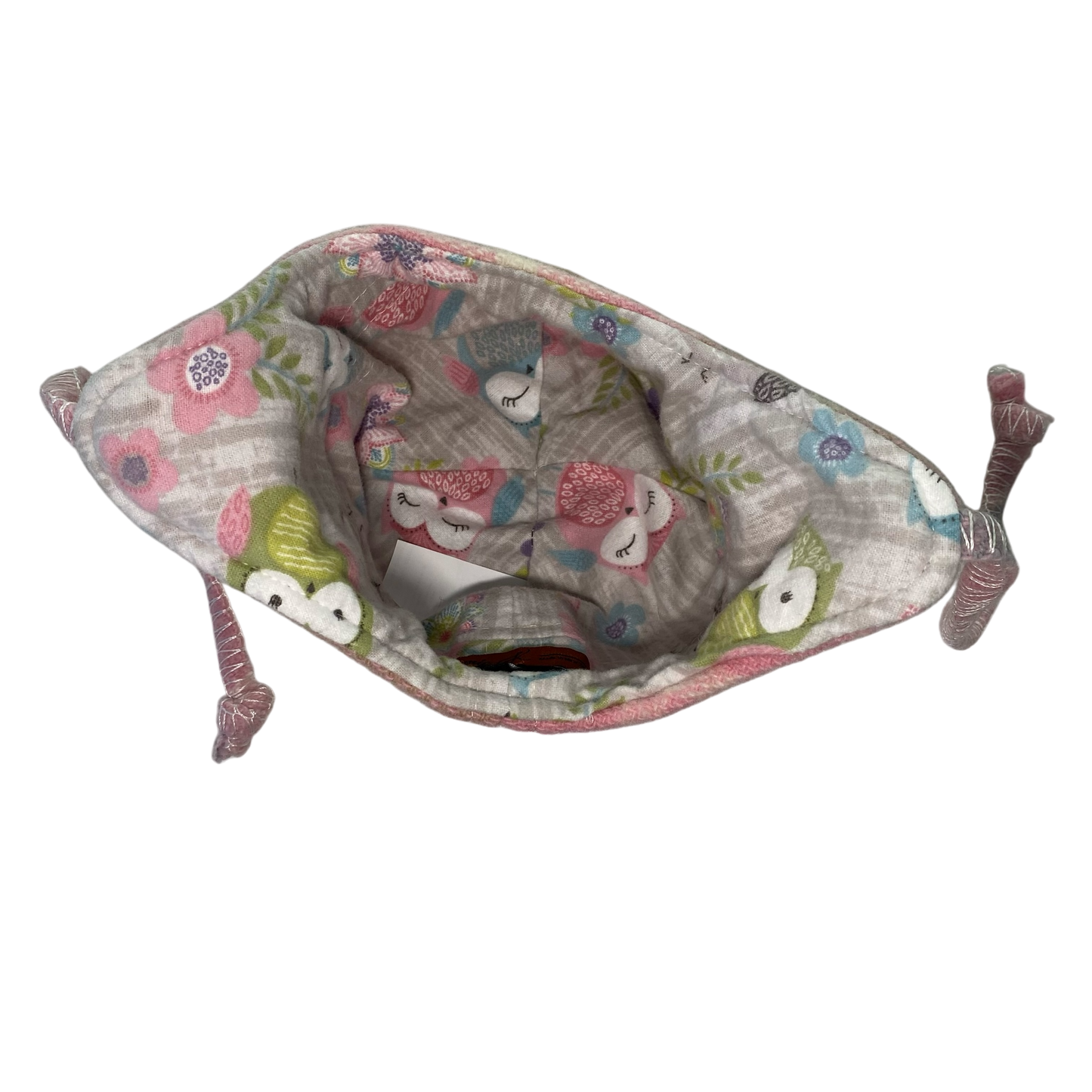 Woollen Hat Pink and Tan with Owls