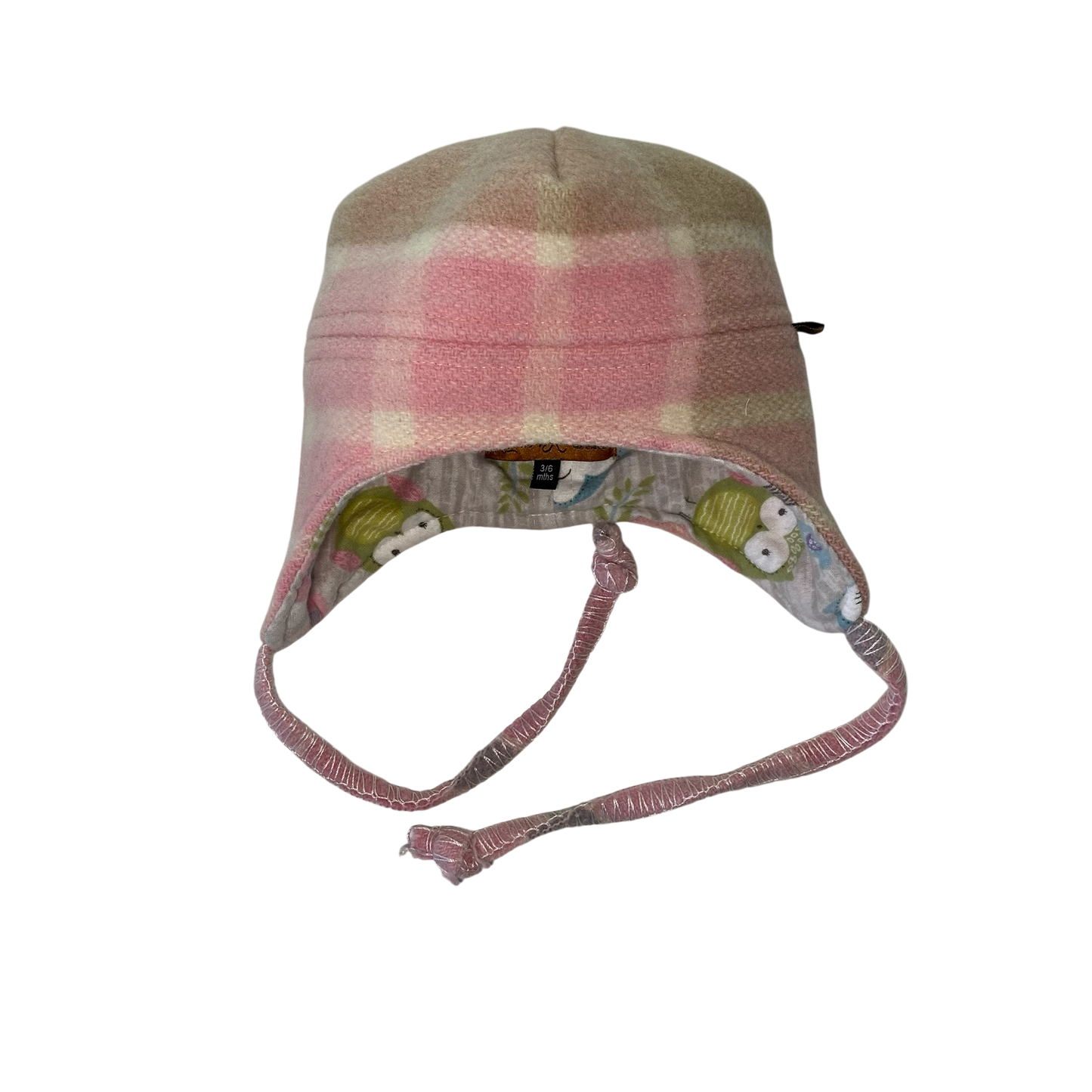 Woollen Hat Pink and Tan with Owls