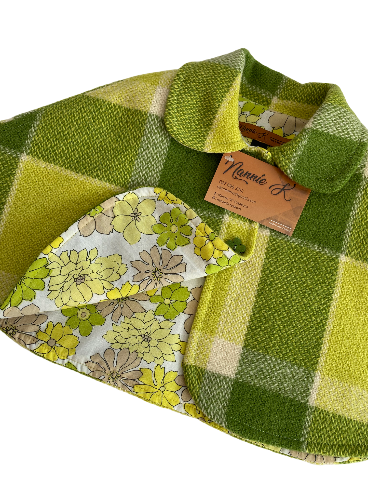 Woollen Cape Green with floral lining