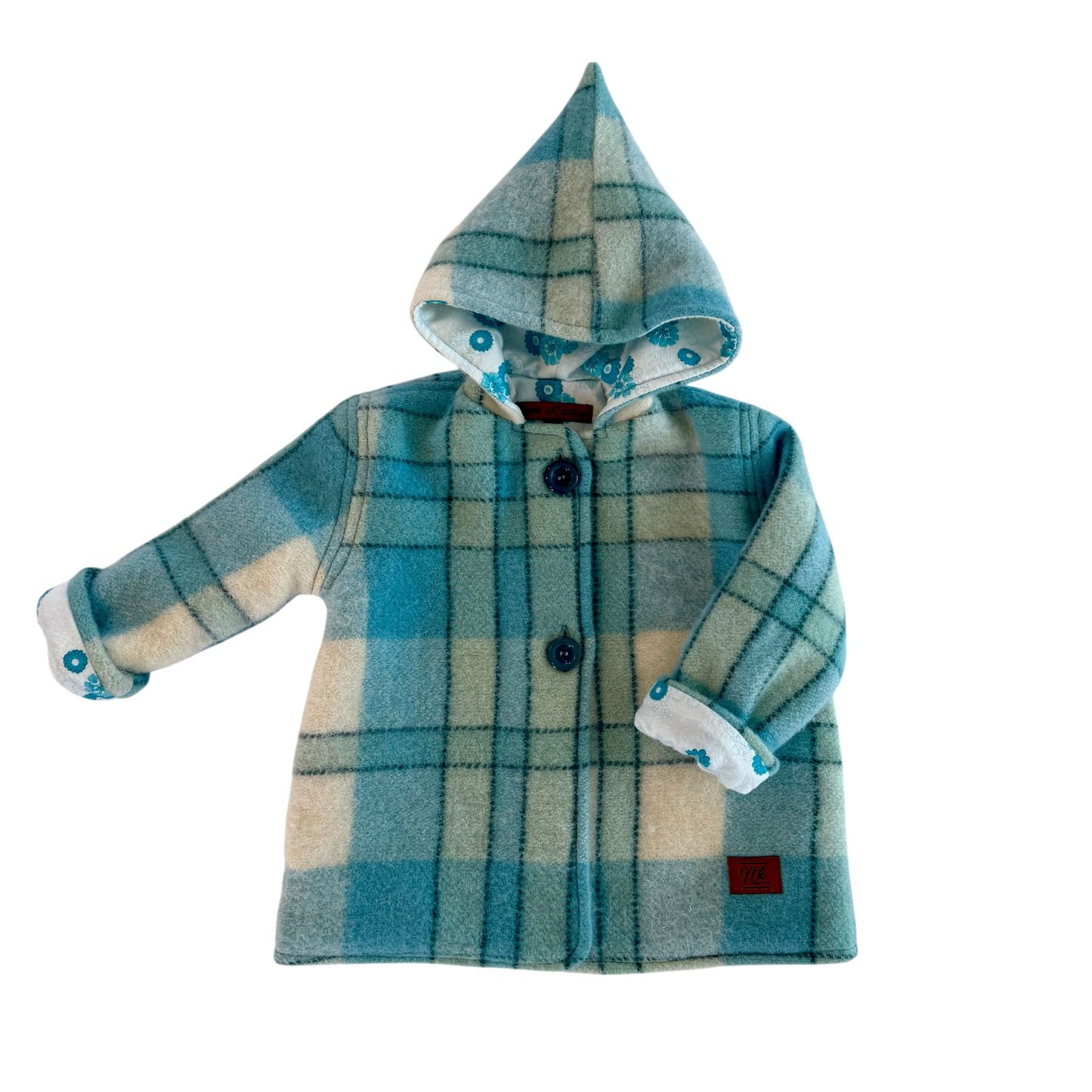 Woollen Maggie Coat Teal & Cream Check