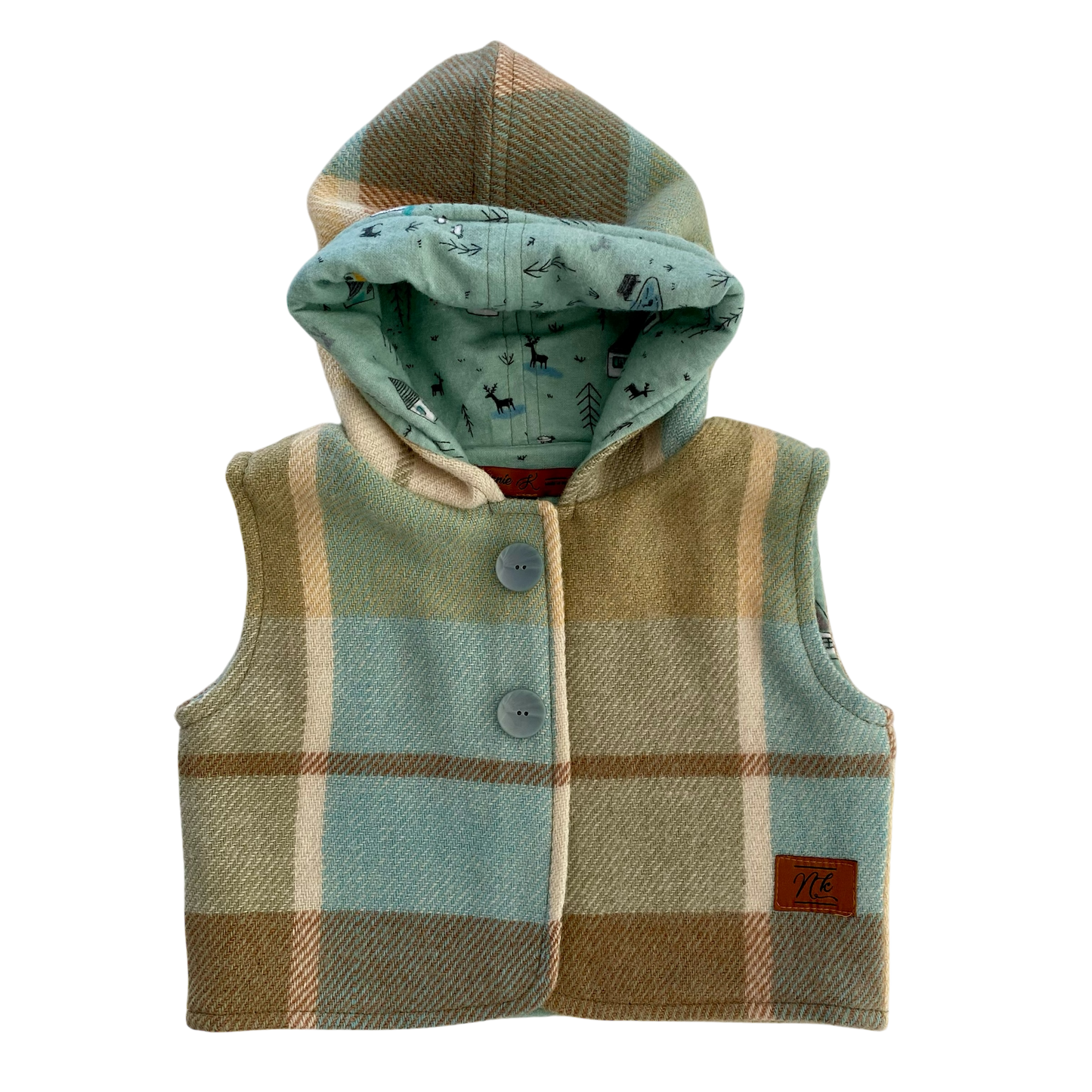 Woollen Baby Vest Green & Fawn with Forest Lining