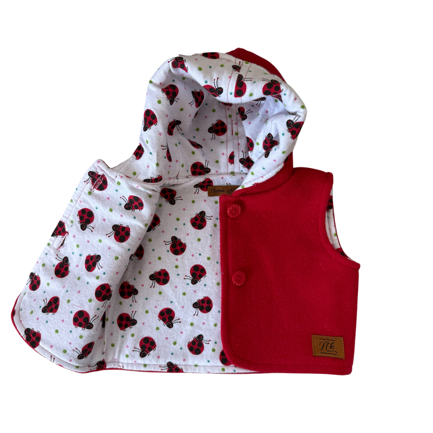 Woollen Baby Vest Red with Ladybugs