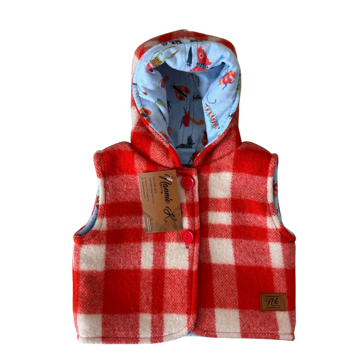 Woollen Baby Vest Orange with Bugs