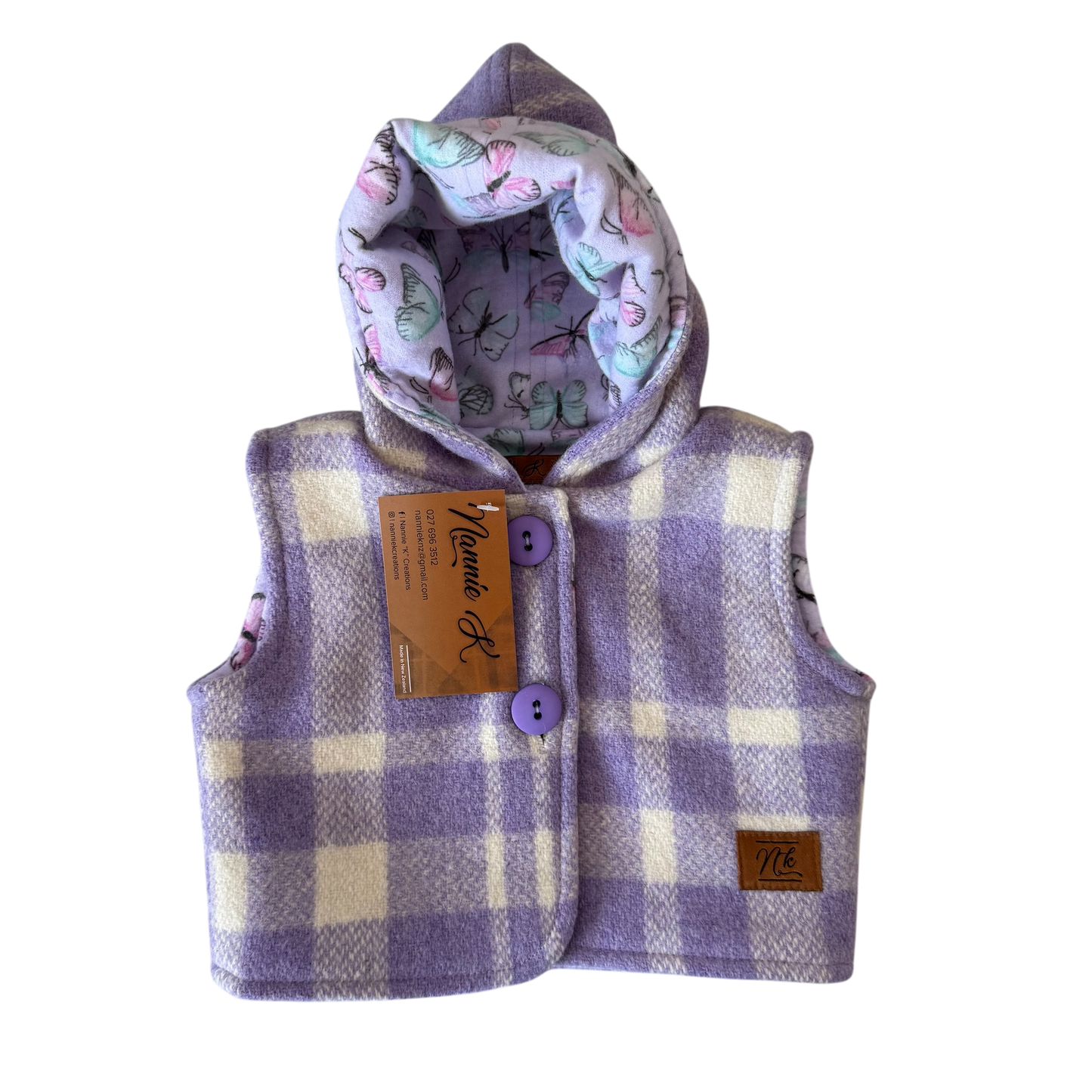 Woollen Baby Vest Purple with Butterflies