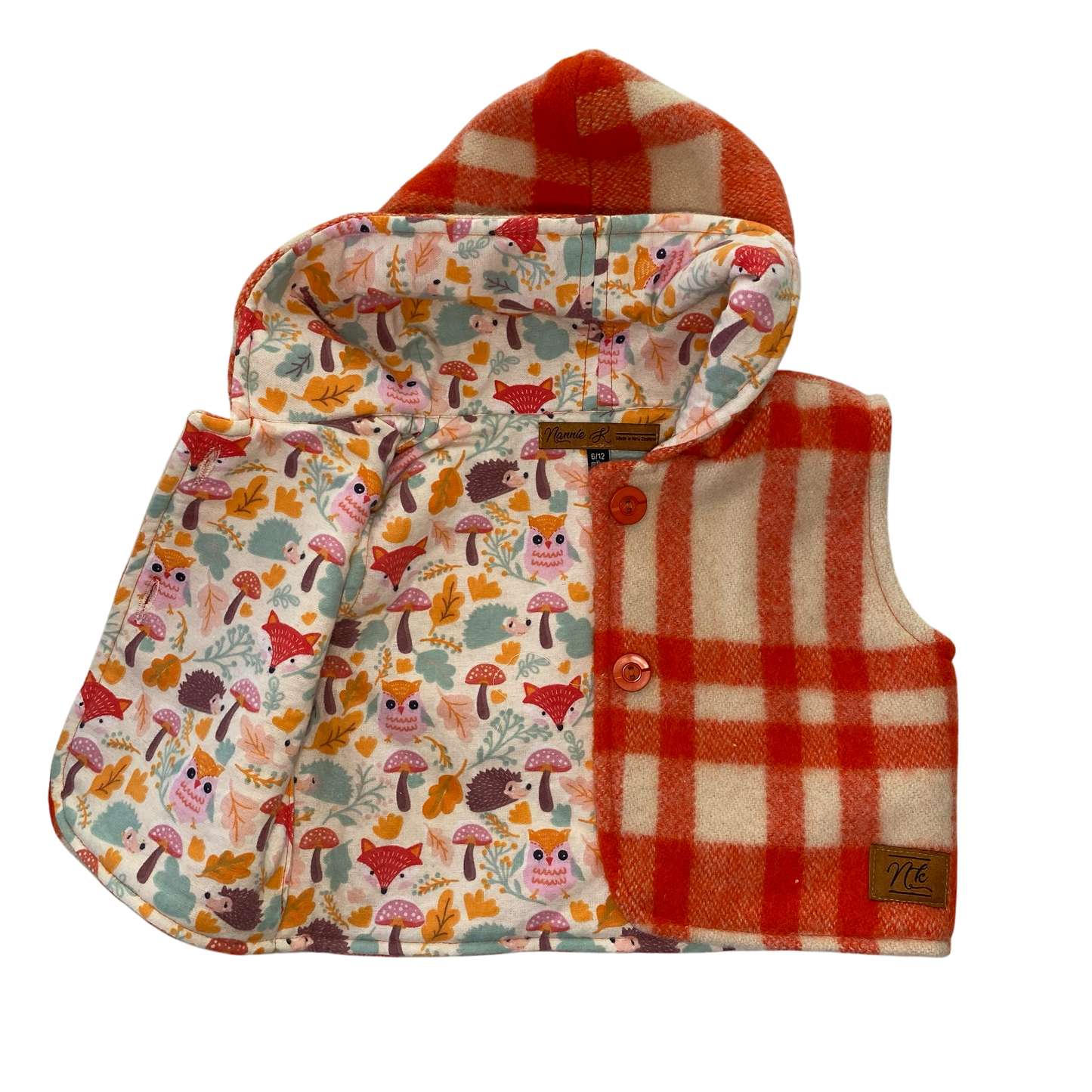 Woollen Baby Vest Orange/Cream with Woodland Animals