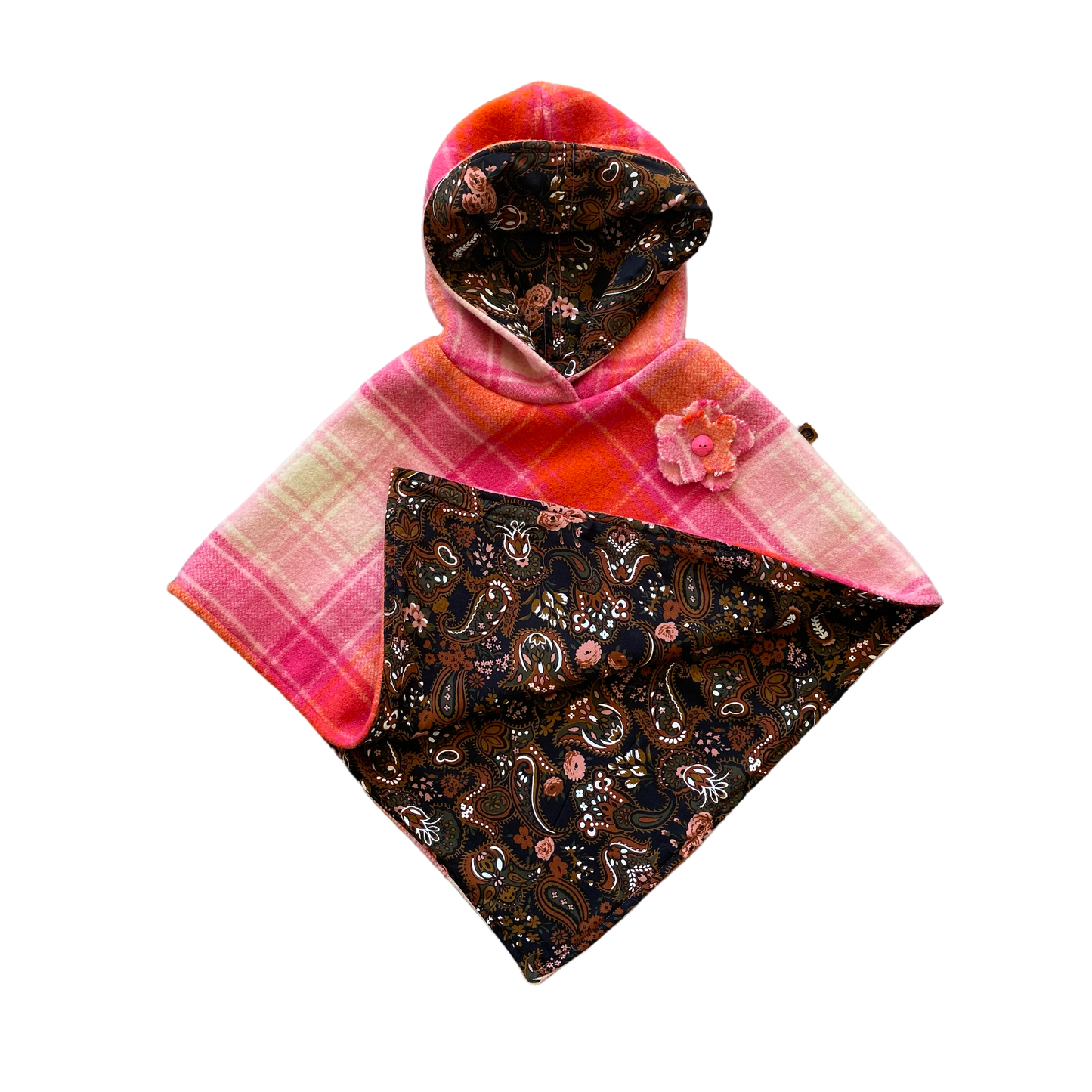 Woollen Poncho Pink with Dark Retro Paisley