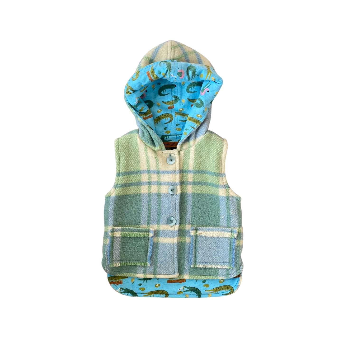 Woollen Vest Blue/Green with Crocodiles