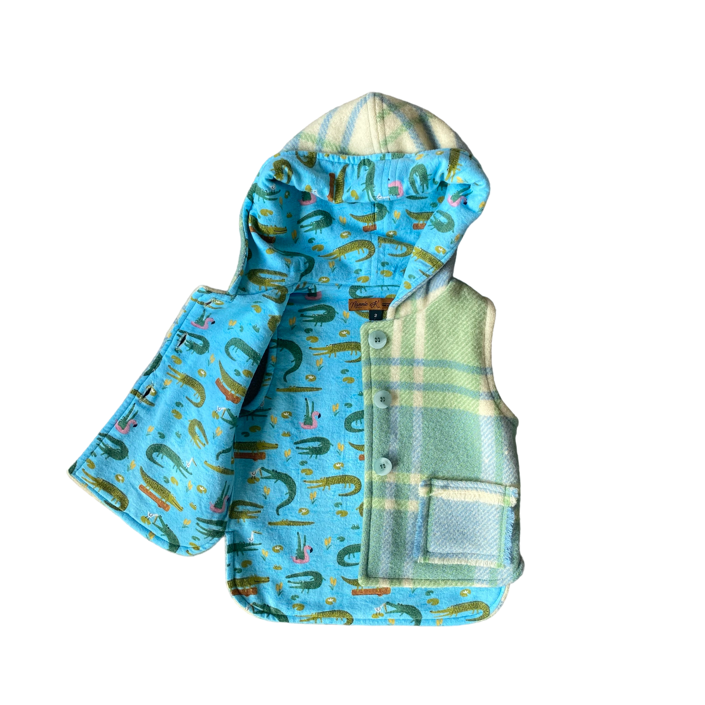 Woollen Vest Blue/Green with Crocodiles