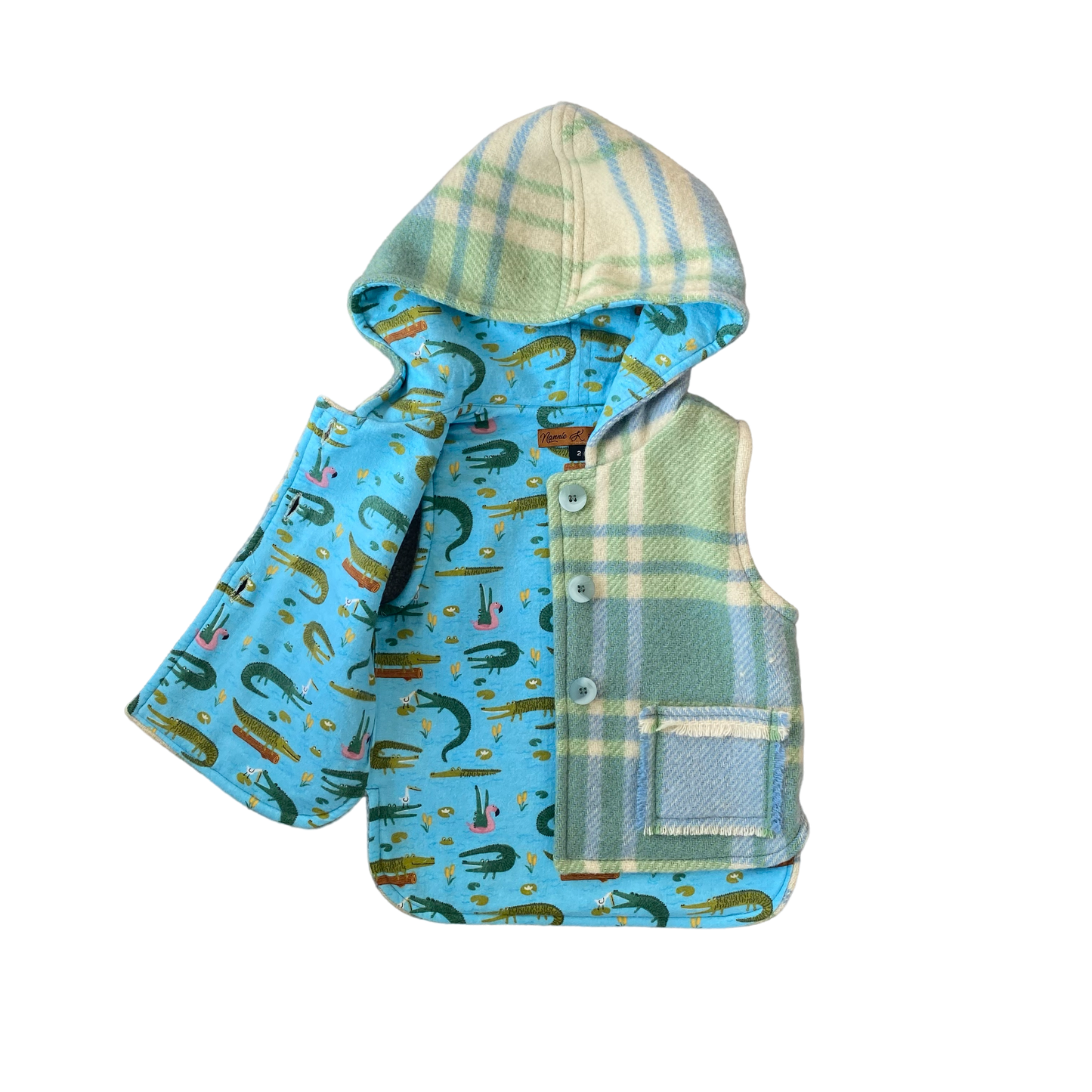Woollen Vest Blue/Green with Crocodiles