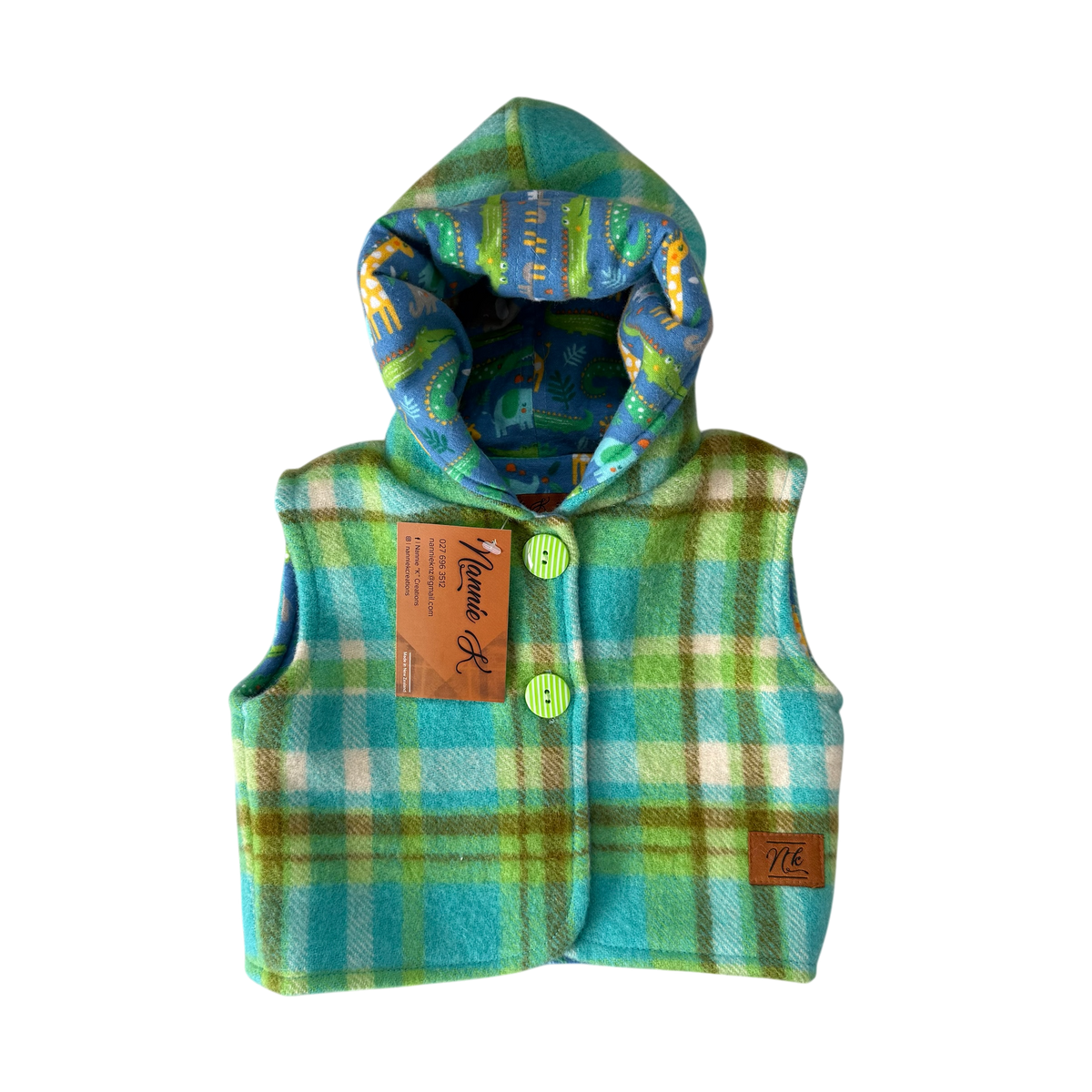 Woollen Baby Vest Blue & Green with Crocs
