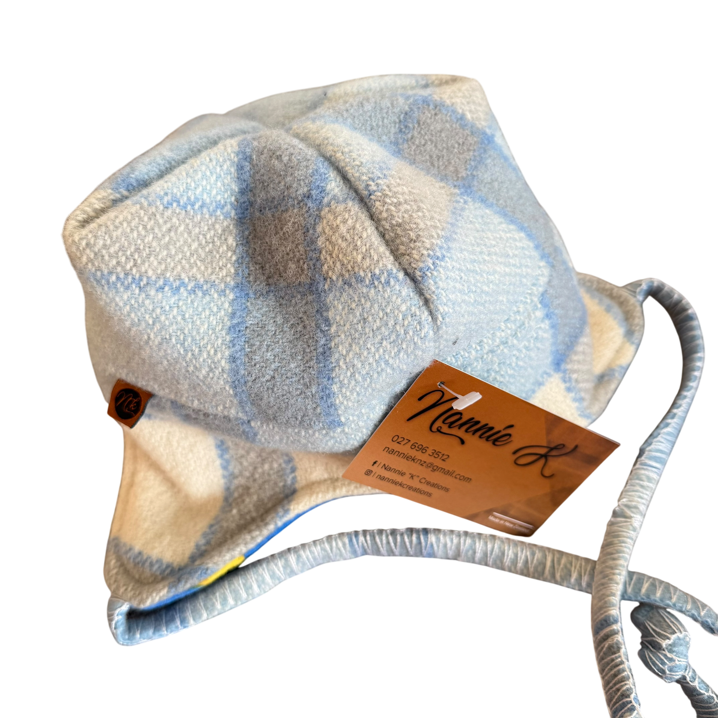 Woollen Hat Blue/Grey with Colourful Dinosaurs