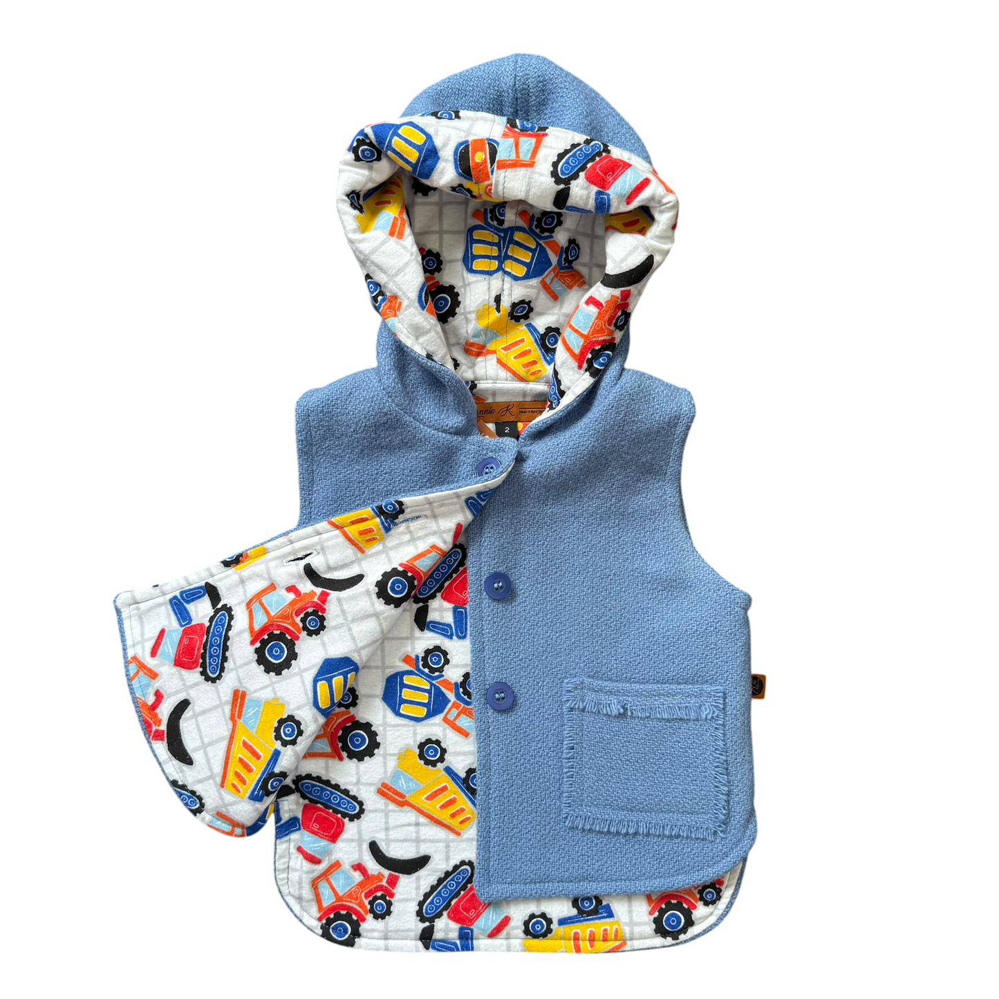 Woollen Vest Soft Blue with Construction