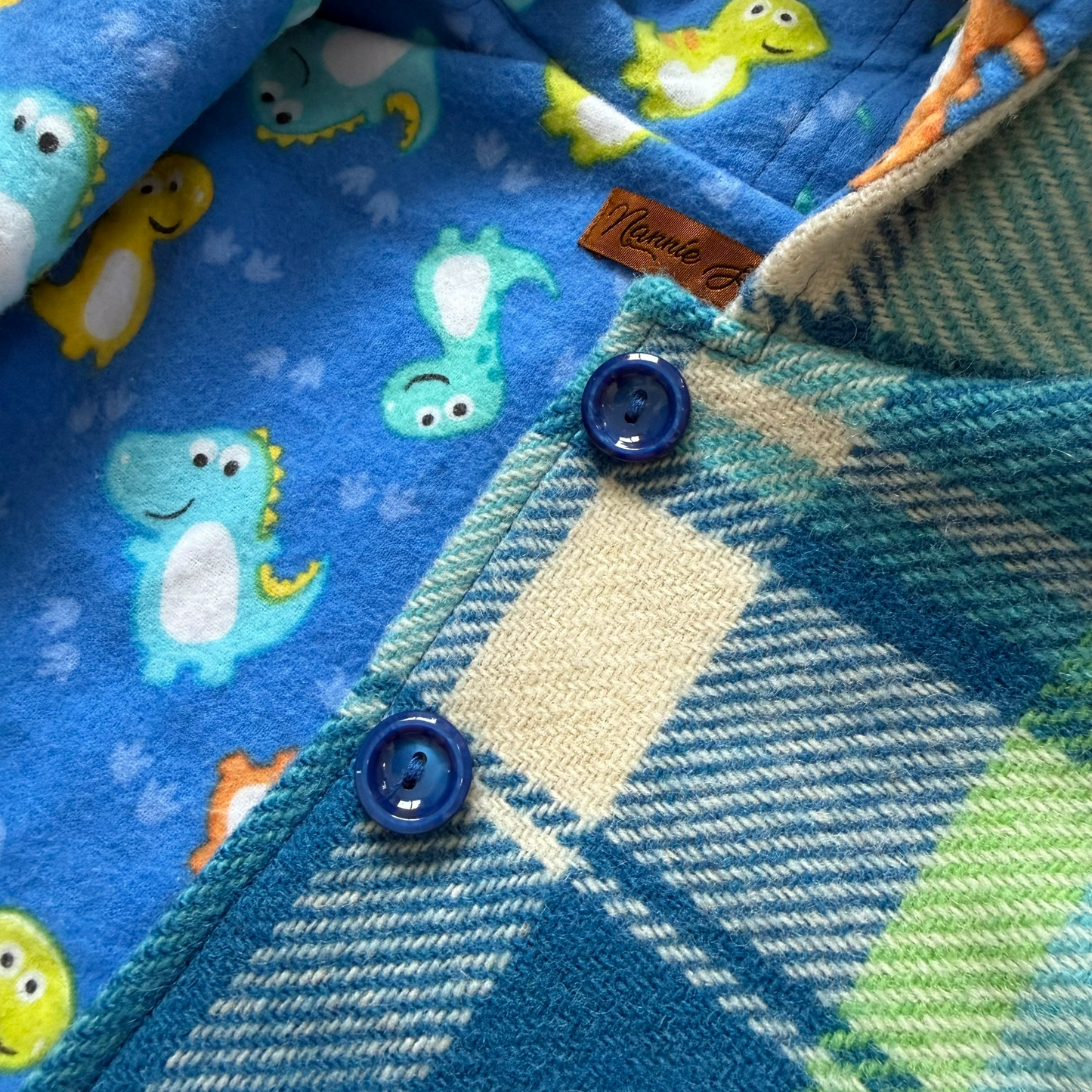 Woollen Baby Vest Blue & Green with Little Dino’s