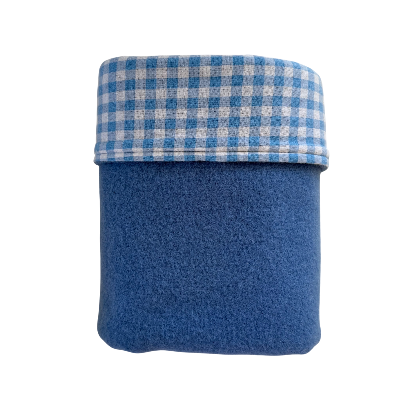 Woollen Cot Blanket Blue with Blue Gingham