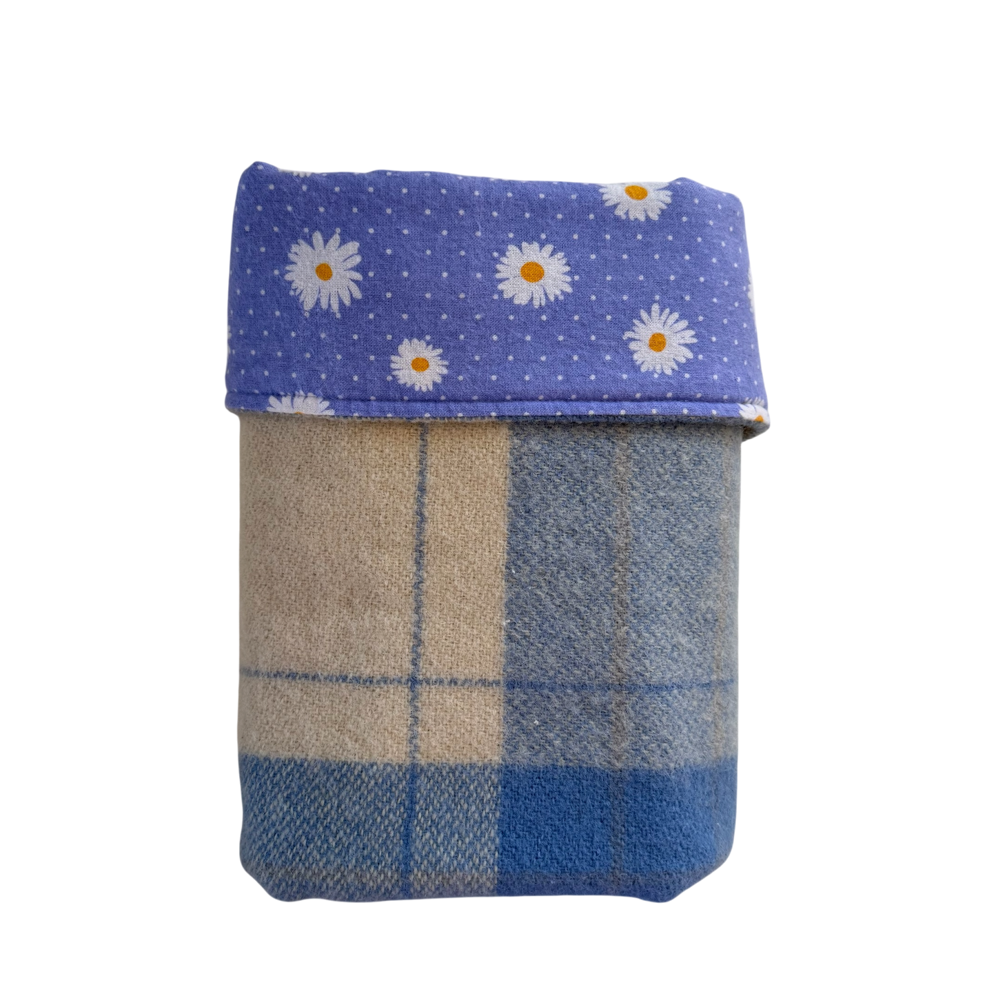 Woollen Cot Blanket Blue & Cream with Daisies