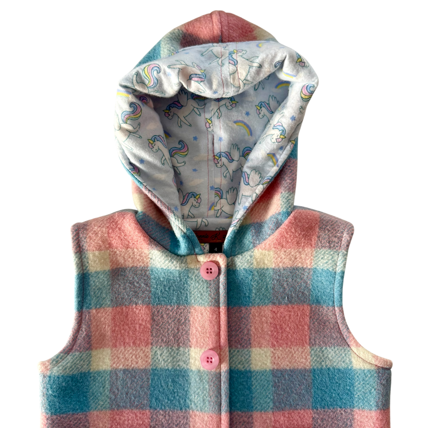 Woollen Vest Pink & Blue wth Unicorns