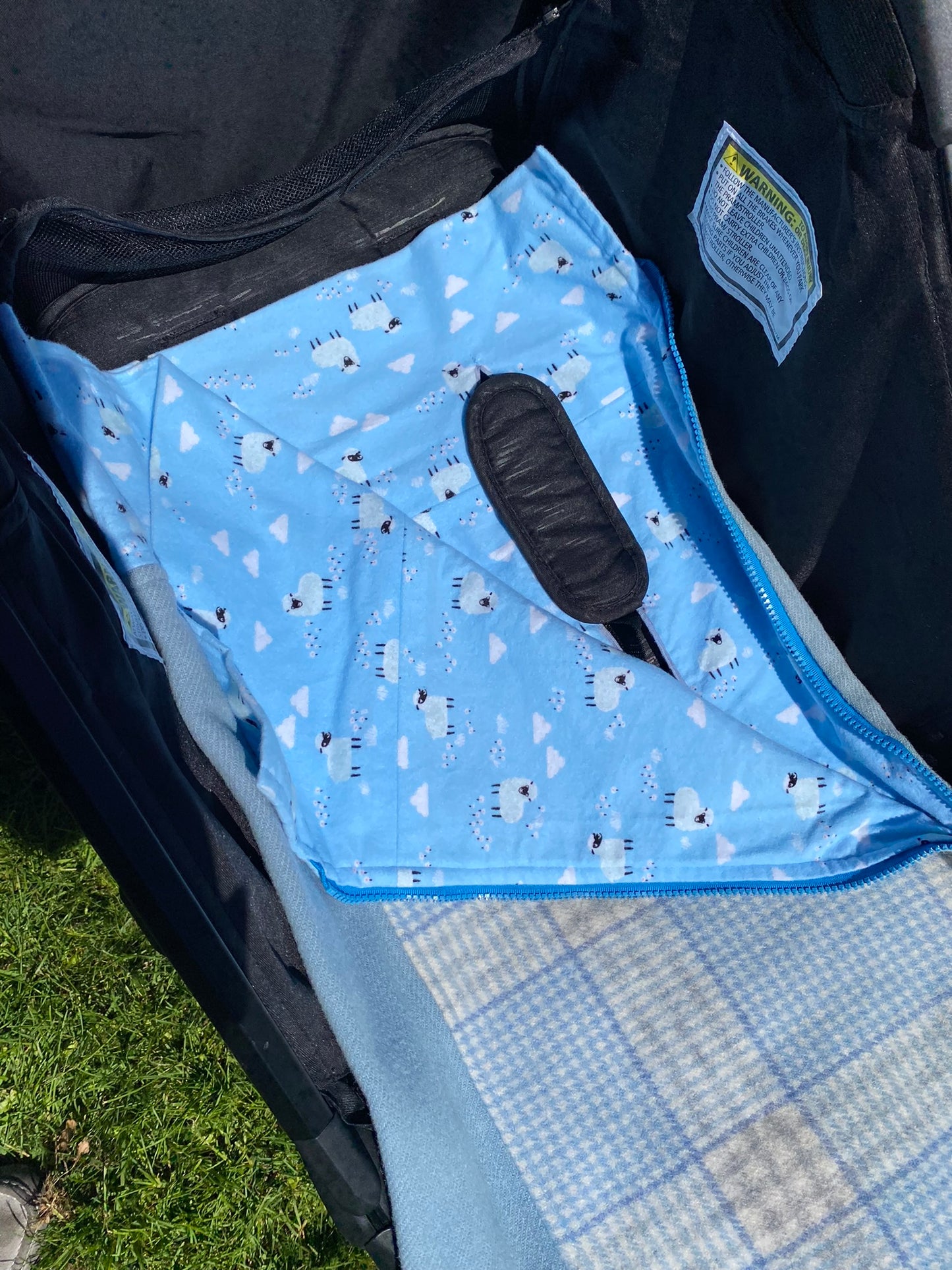 Pram Bag Blue with Sheep