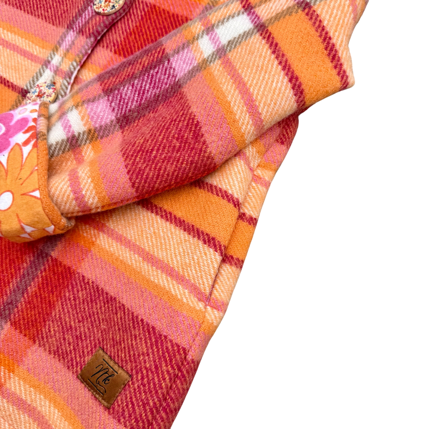 Woollen Maggie Coat Red & Orange with Retro Floral