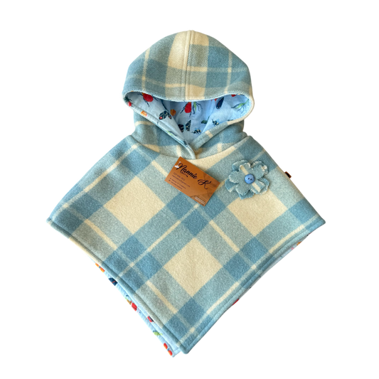 Woollen Poncho Blue & Cream with Bugs