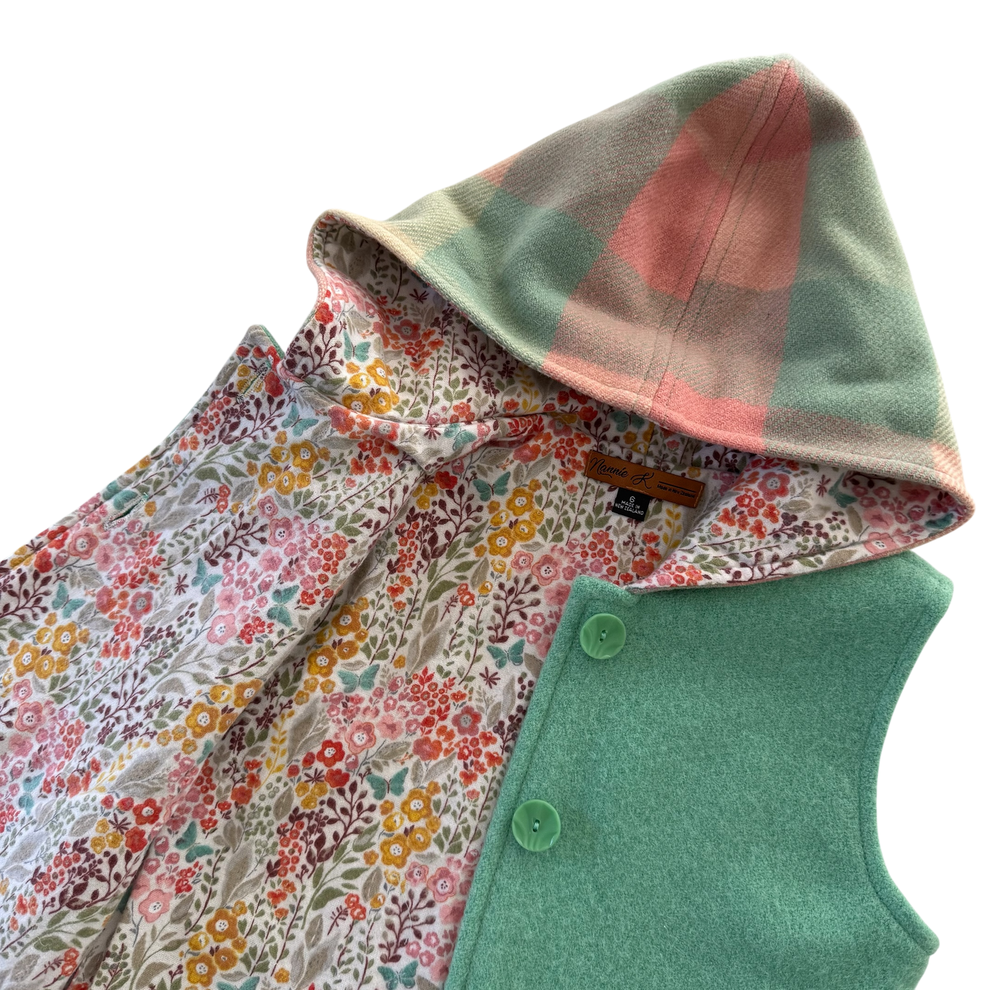 Woollen Vest Green with Small Floral Lining