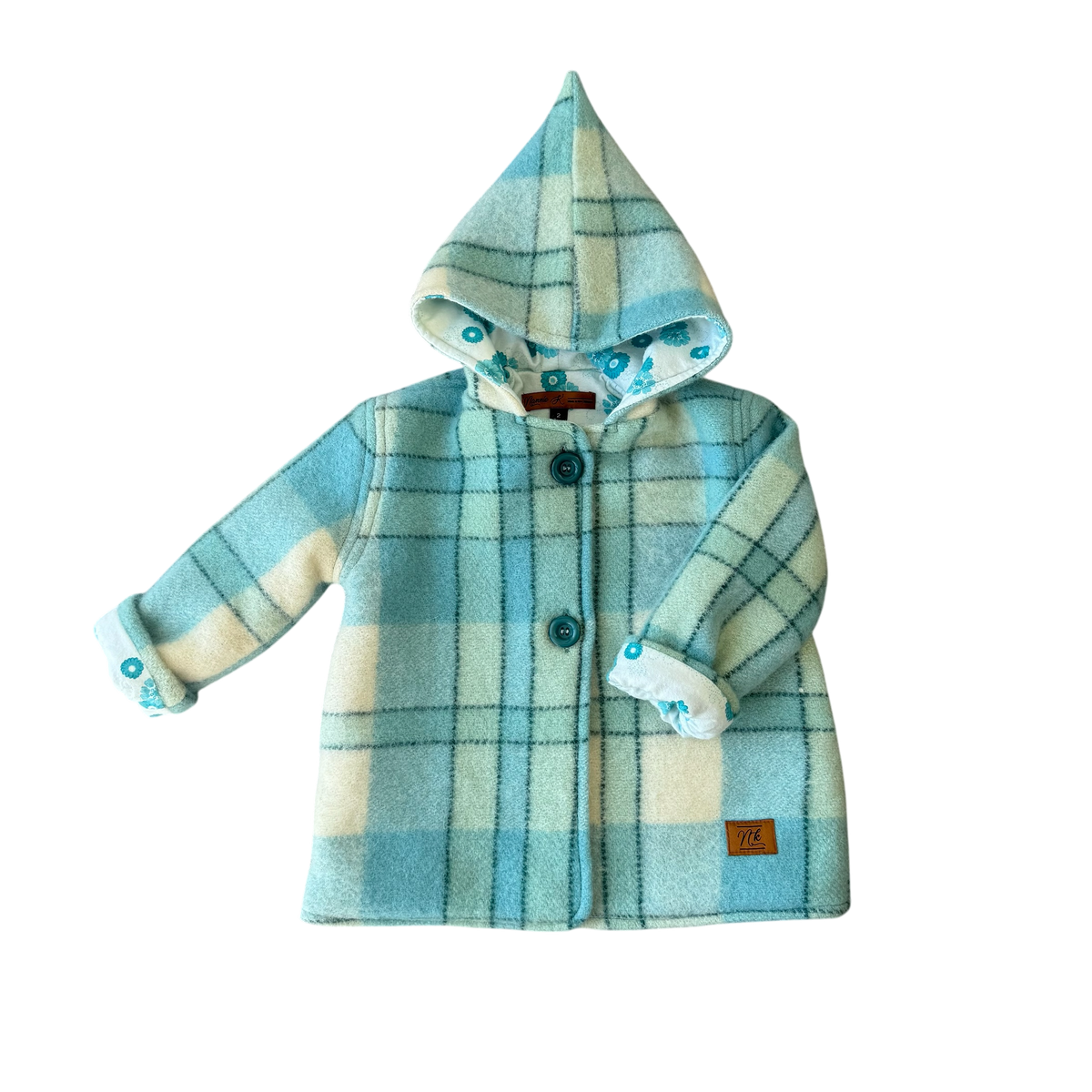 Woollen Maggie Coat Teal & Cream Check