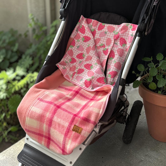 Pram Bag Pink with Large Strawberries