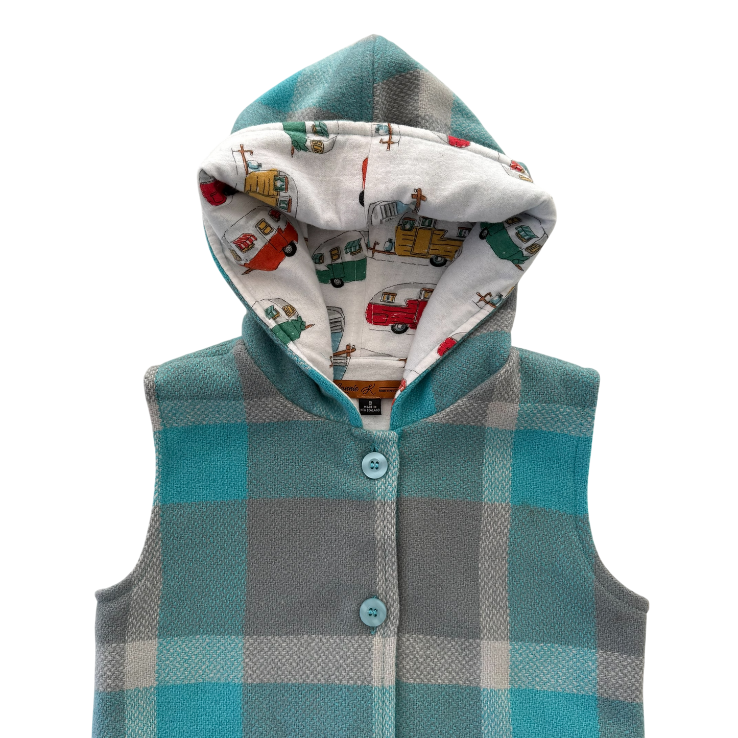 Woollen Vest Blue & Grey with Campervans