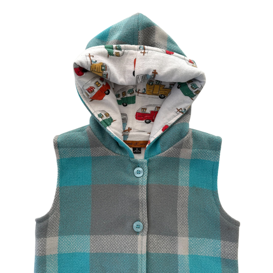 Woollen Vest Blue & Grey with Campervans