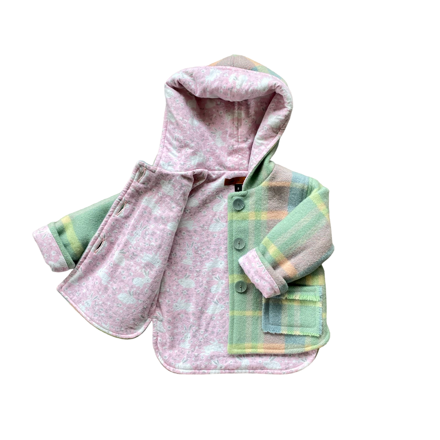 Woollen Jacket Green & Pink with Bunnies
