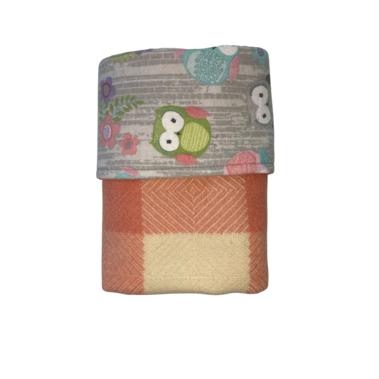 Woollen Blanket Pink and Cream Check with Owls