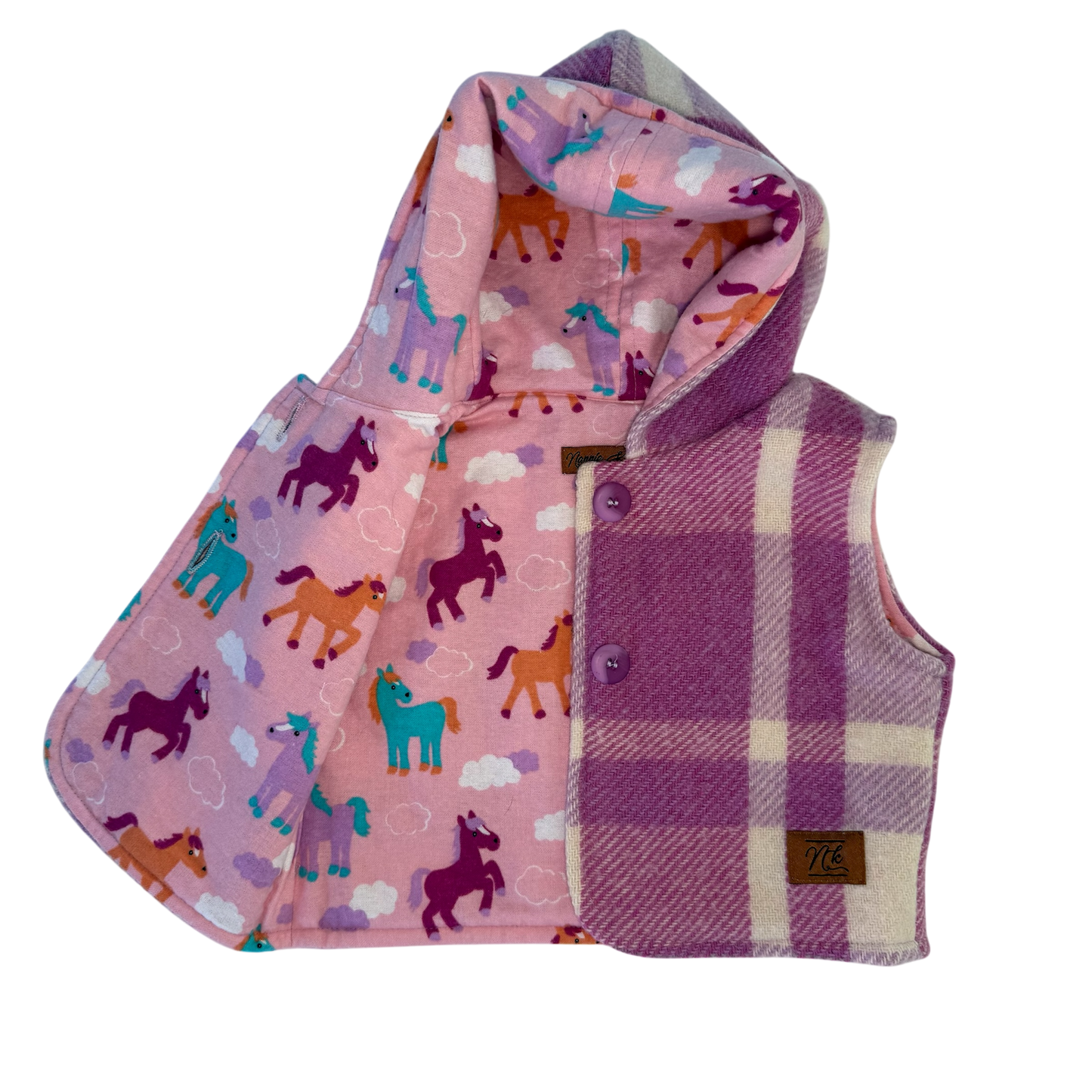 Woollen Baby Vest Purple/ Cream with Unicorns